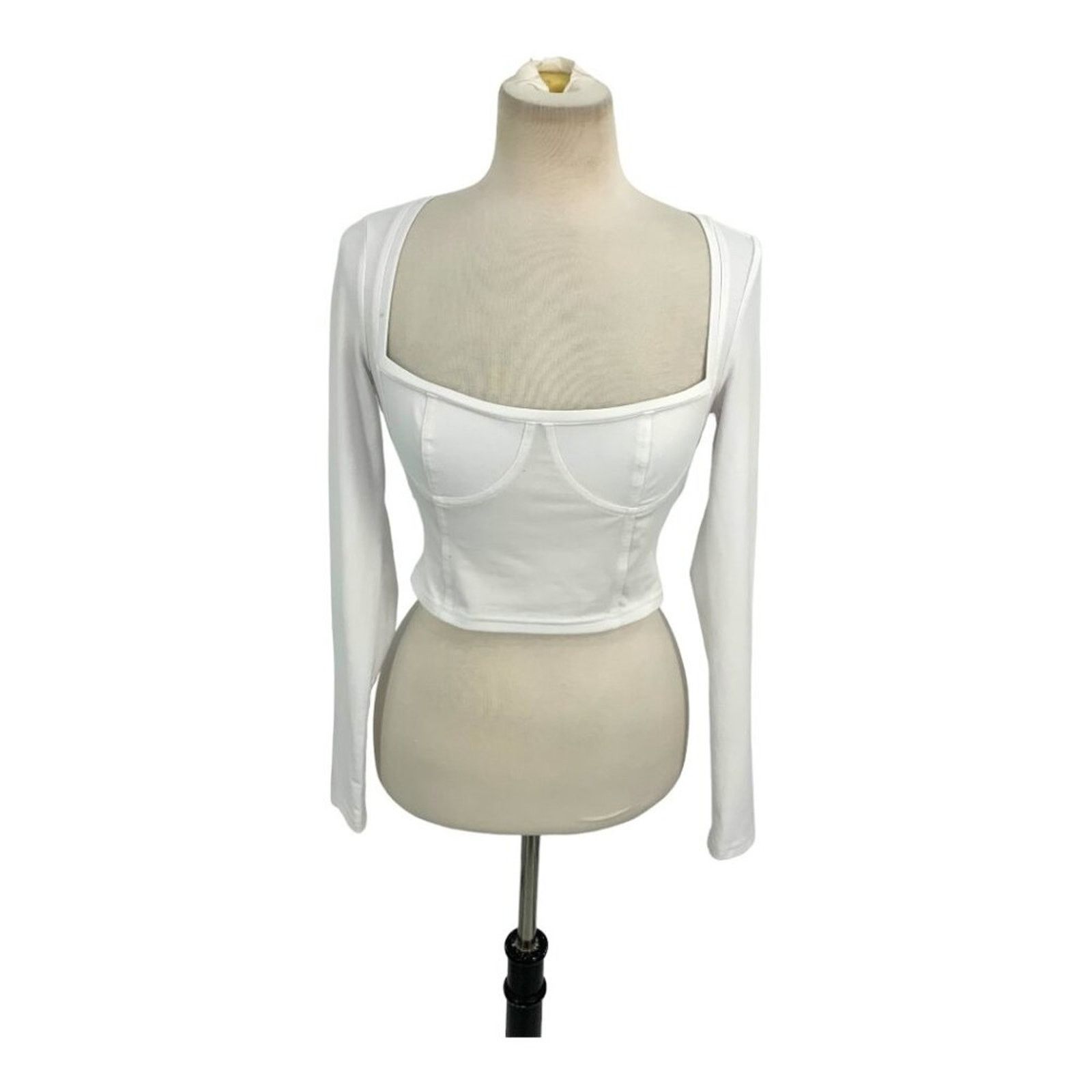 Other Open Edit White Bustier Long Sleeve Top Small NWOT $45 MSRP Size S / US 4 / IT 40 - 2 Thumbnail