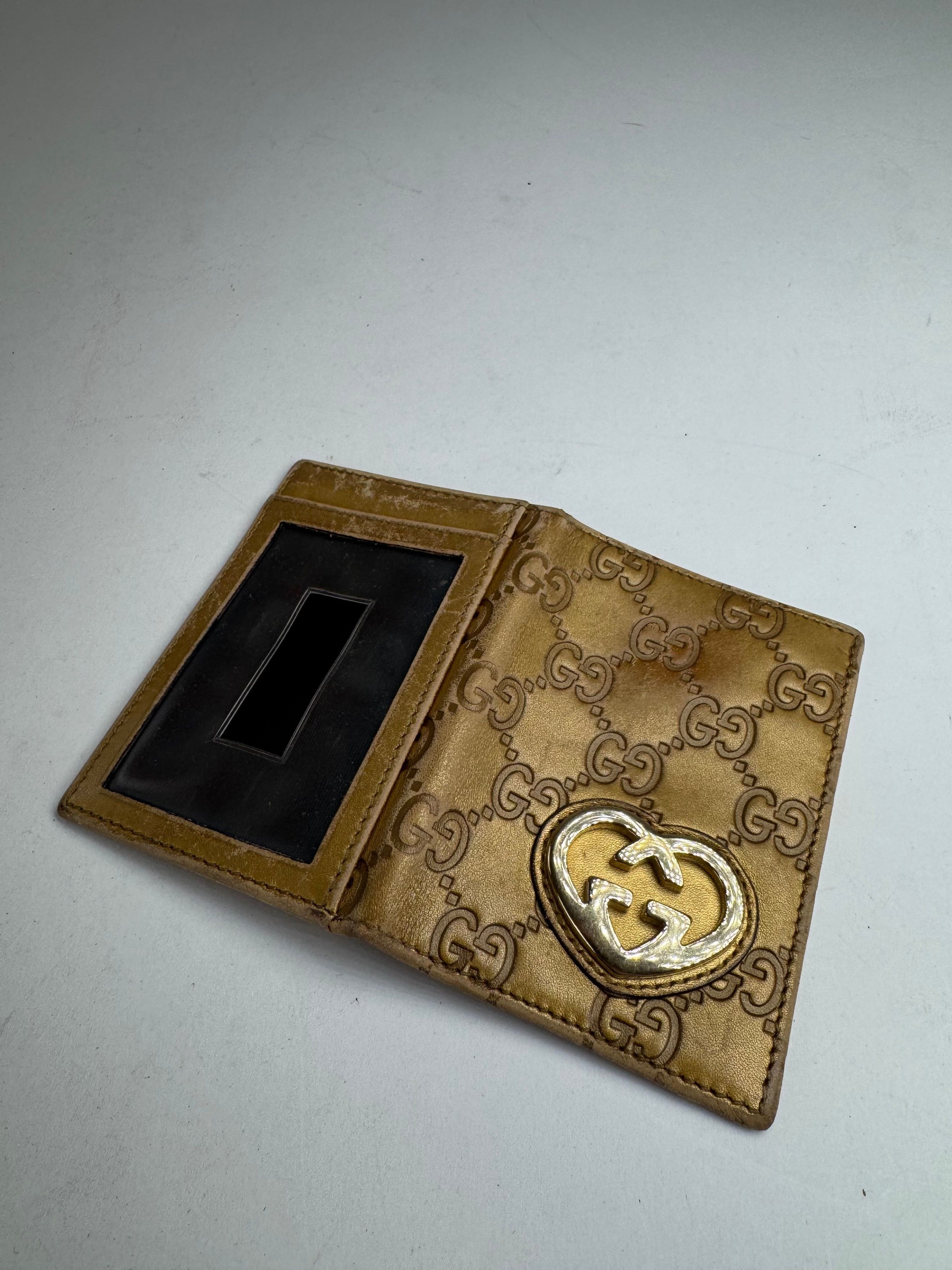 Vintage Monogram Leather Card Holder Gold