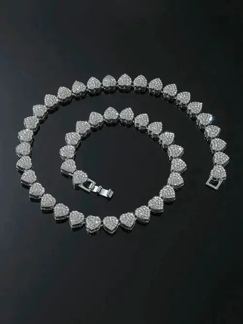 Jewelry × Vintage Retro Punk Rhinestone Necklace Chain Heart Size ONE SIZE - 1 Thumbnail