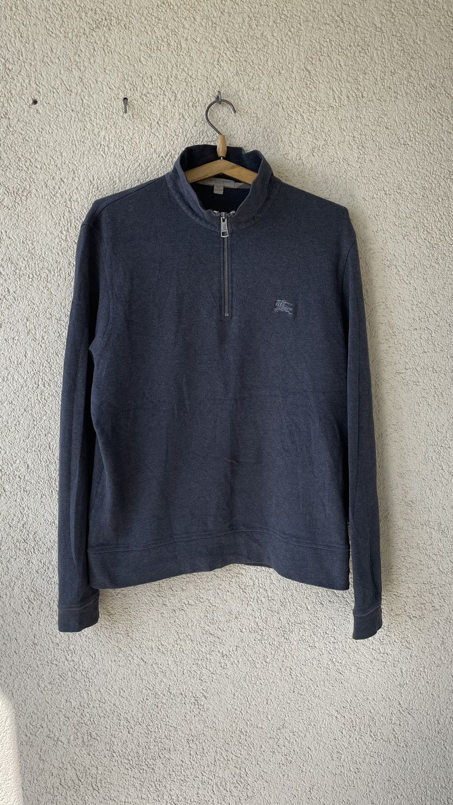 Burberry × Vintage Burberry Brit Ribbed Knit Half Zip Pullover Sweater Blue Size US L / EU 52-54 / 3 - 2 Thumbnail