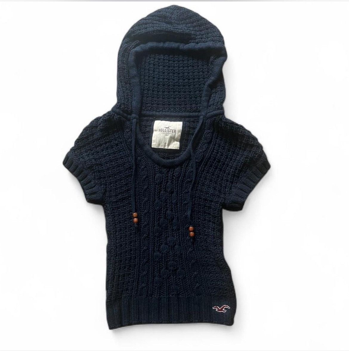 Hollister Y2k navy Hollister crochet t-shirt with hood Size S / US 4 / IT 40 - 1 Thumbnail