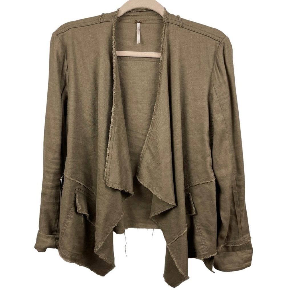 Free People Free People Olive Linen Blend Raw Finish Waterfall Jacket XS Size XS / US 0-2 / IT 36-38 - 5 Thumbnail