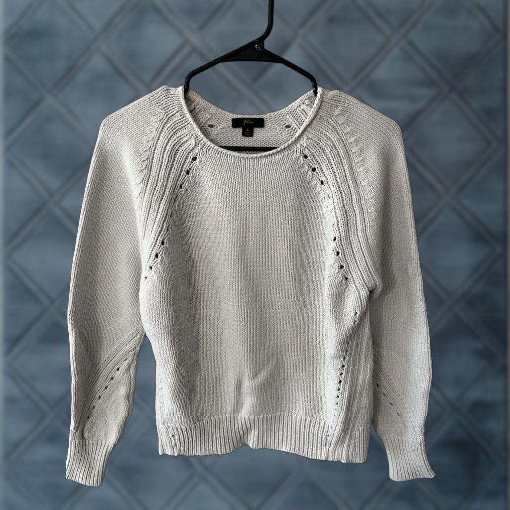 J.Crew J.CREW Cotton Pullover Sweater White Sz S Pointelle Knit Rolled Neck Women Classic Comfort Knit Pullover Sweater - J6381 Size S / US 4 / IT 40 - 1 Thumbnail