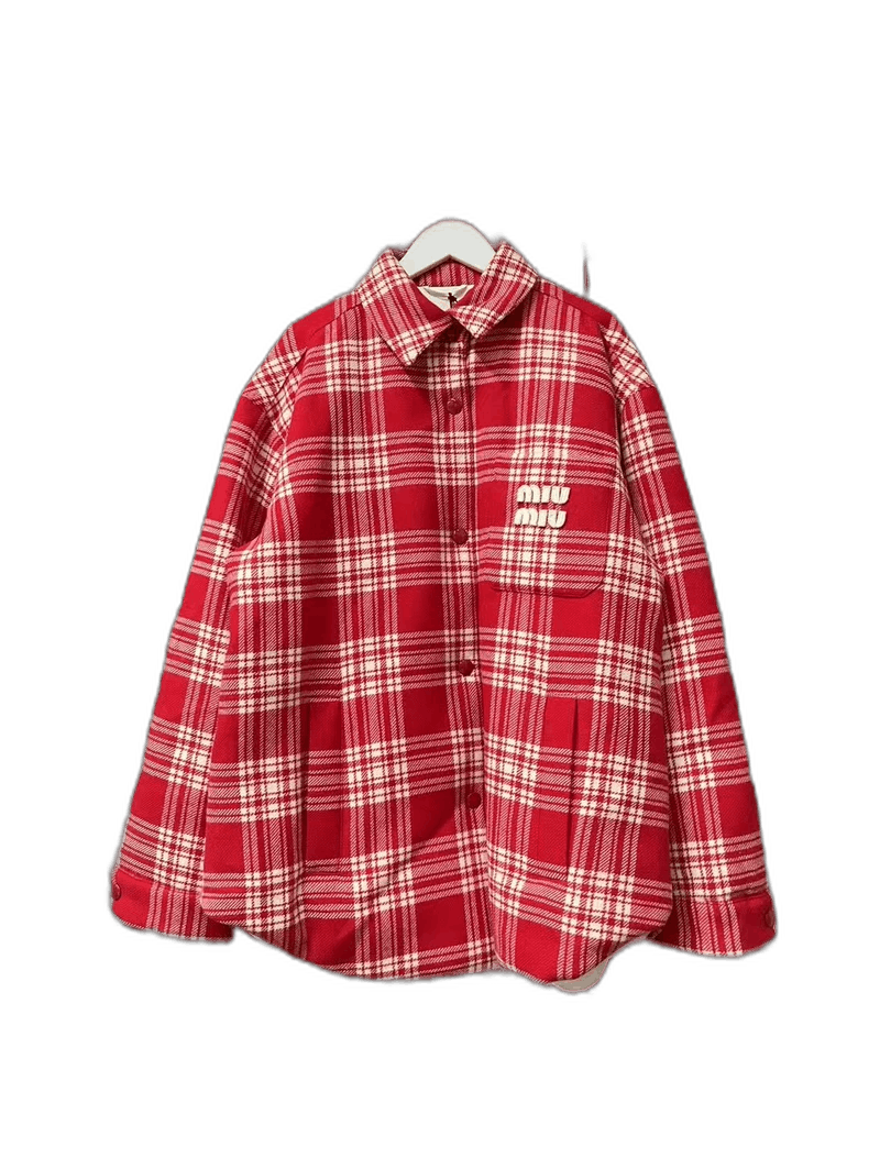Miu Miu MiuMiu Red Plaid Cotton Jacket with Pockets-yf Size US M / EU 48-50 / 2 - 1 Thumbnail