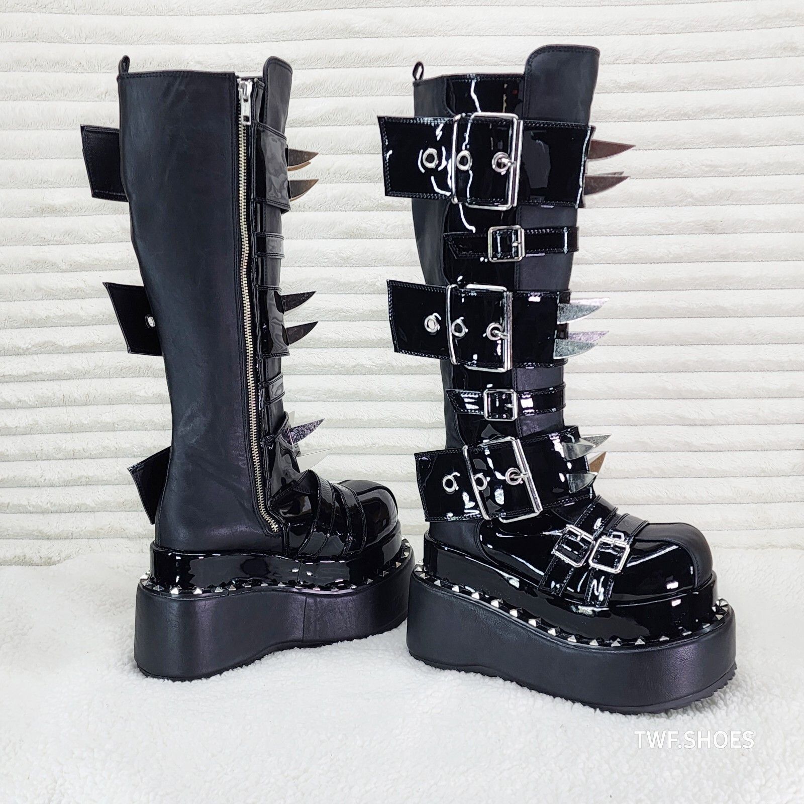Other Bear 512 Metal Claw Spiked Platform Punk Goth Knee Boots Pat Size US 12 / IT 42 - 4 Thumbnail