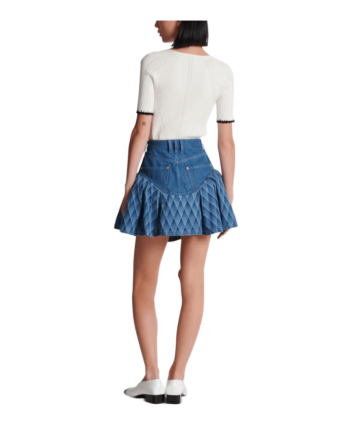 Balmain o1s1wg110825 Laser Grid Denim Short in Blue Size 30" / US 8 / IT 44 - 3 Thumbnail