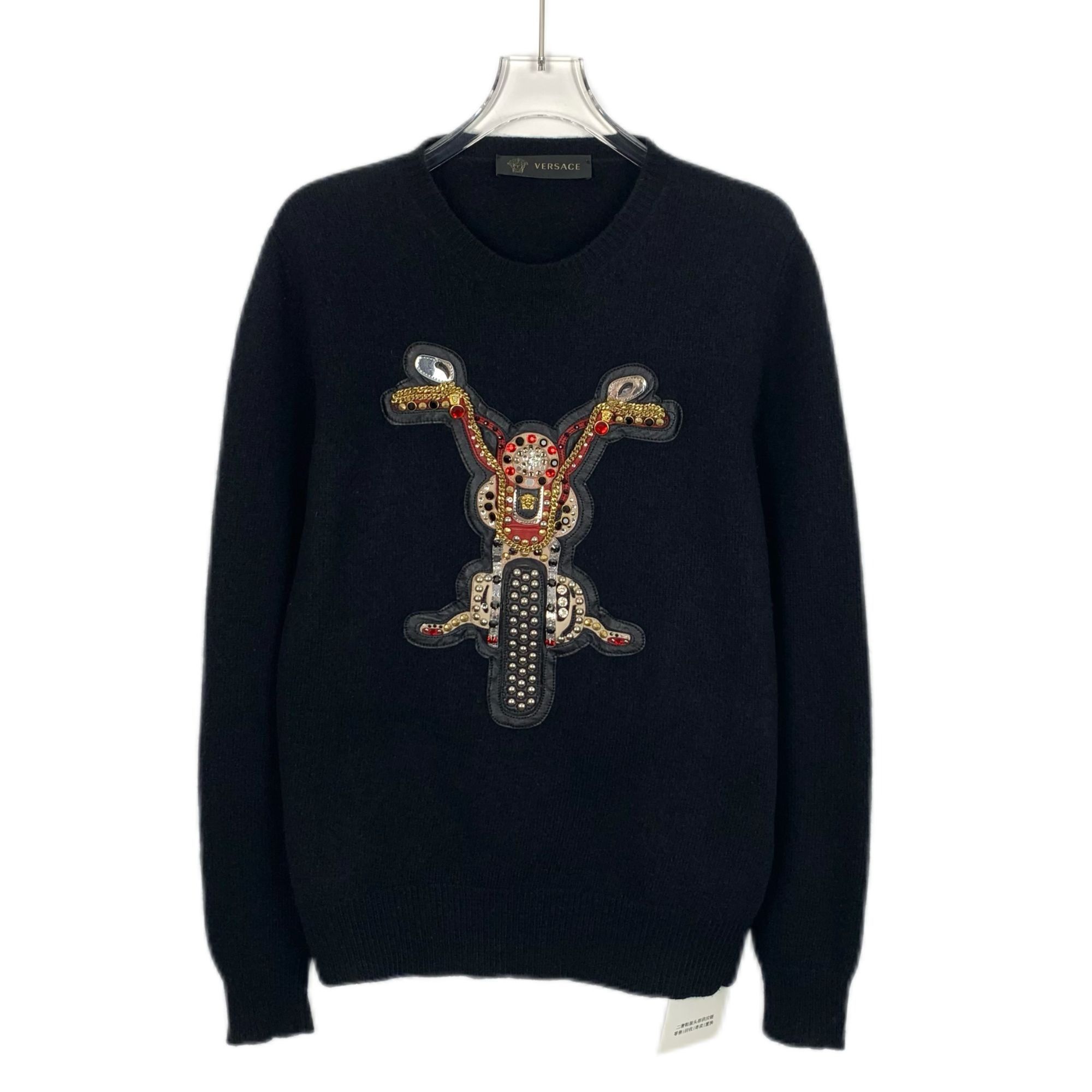 Versace Versace Black Wool Long-Sleeve Sweater With Motorcycle Embel Size US S / EU 44-46 / 1 - 1 Thumbnail