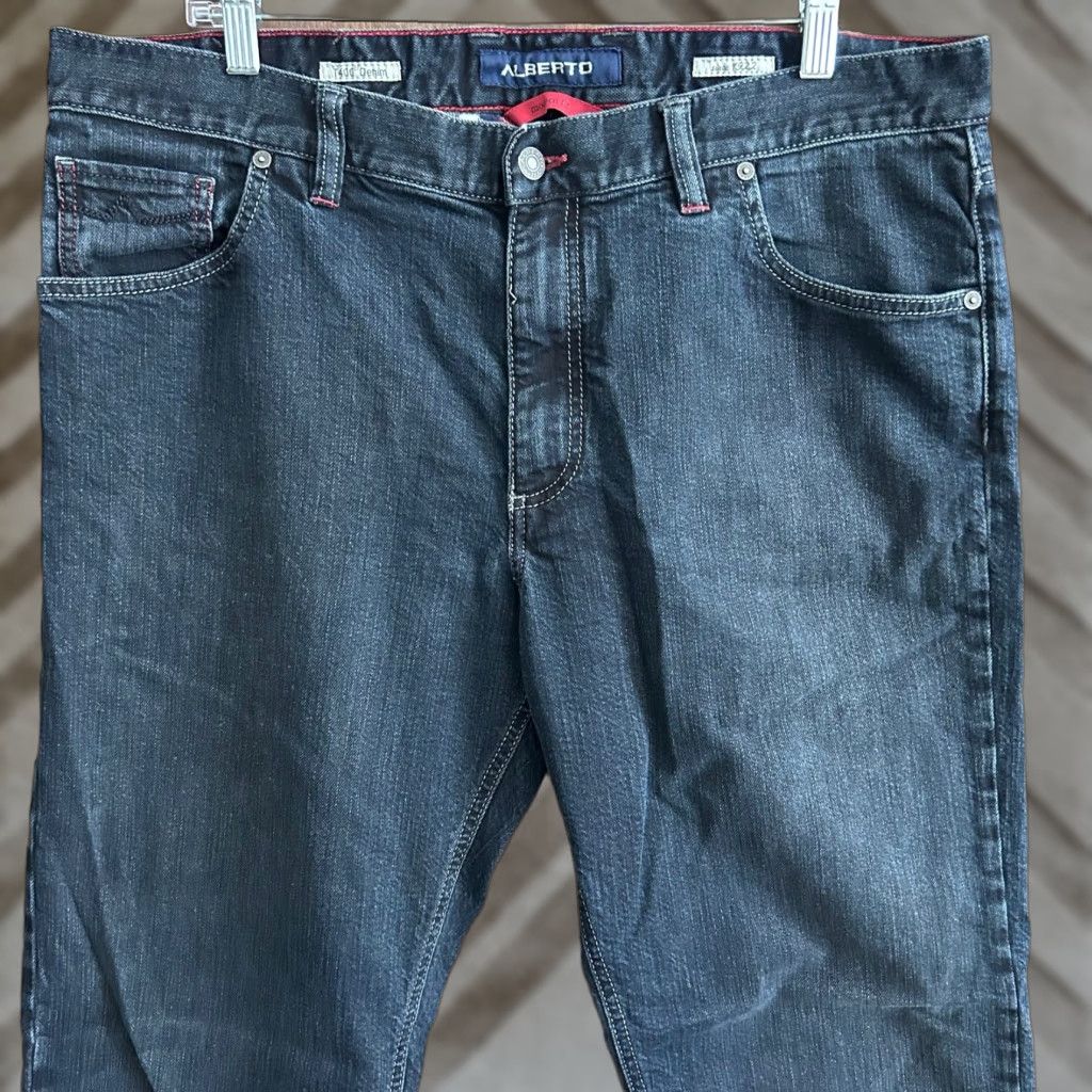 Vintage Alberto Jeans Blue Denim Stone Modern Fit Stretch 38x34 5-Pocket Bootcut Denim Mens Size US 37 - 1 Thumbnail