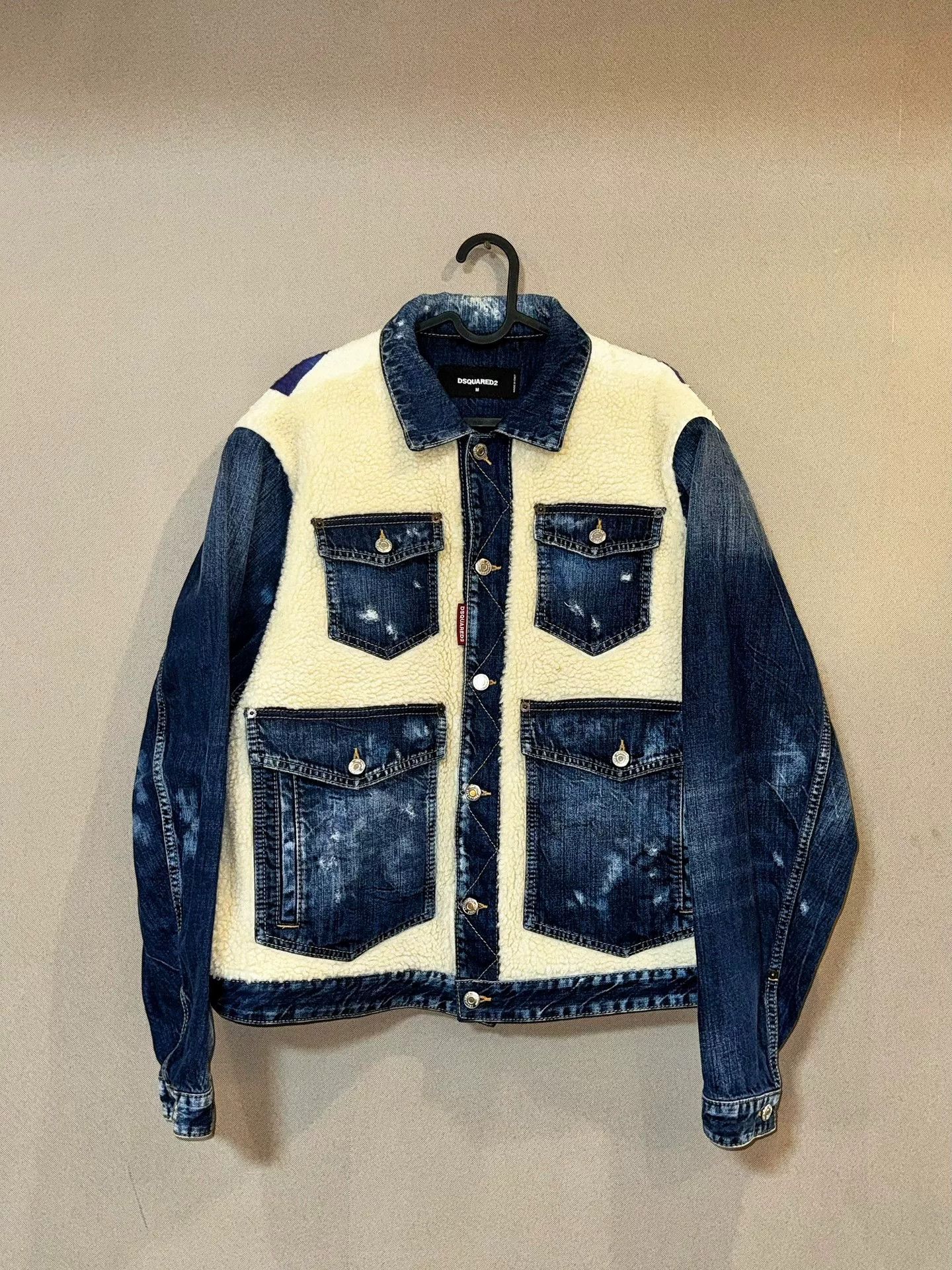 Dsquared2 Dsquared2 Lamb Wool Printed Denim Jacket Size US M / EU 48-50 / 2 - 1 Thumbnail