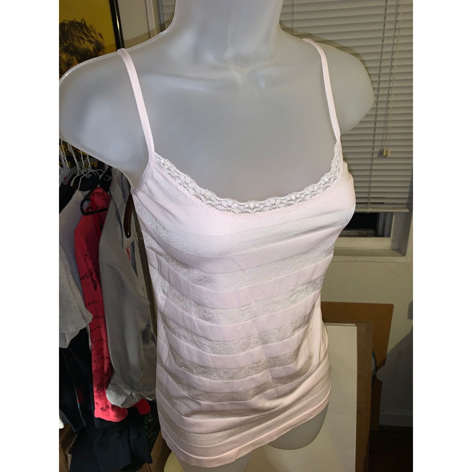 Other Nouvelle Seamless Camisole XL Pink Stripe Lace Trim Tank Top Size XL / US 12-14 / IT 48-50 - 1 Thumbnail