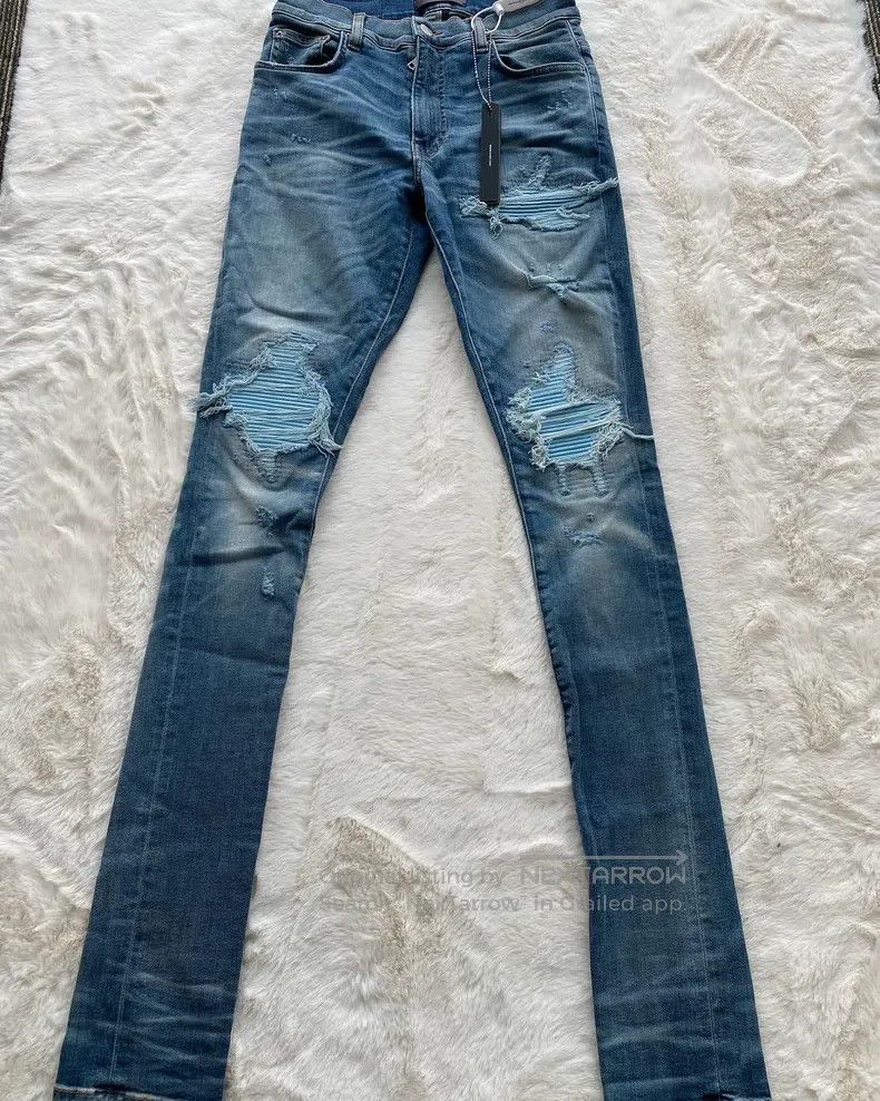Amiri Amiri Size 30 Washed blue and blue split leather 17 MX1 jea Size US 30 / EU 46 - 1 Thumbnail