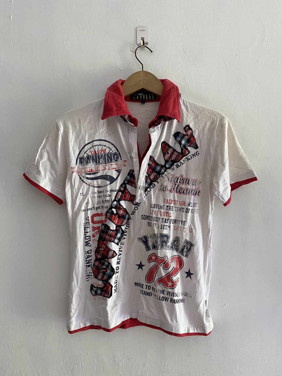 Japanese Brand Vintage yellow ranking poem poloshirt Size US M / EU 48-50 / 2 - 1 Thumbnail