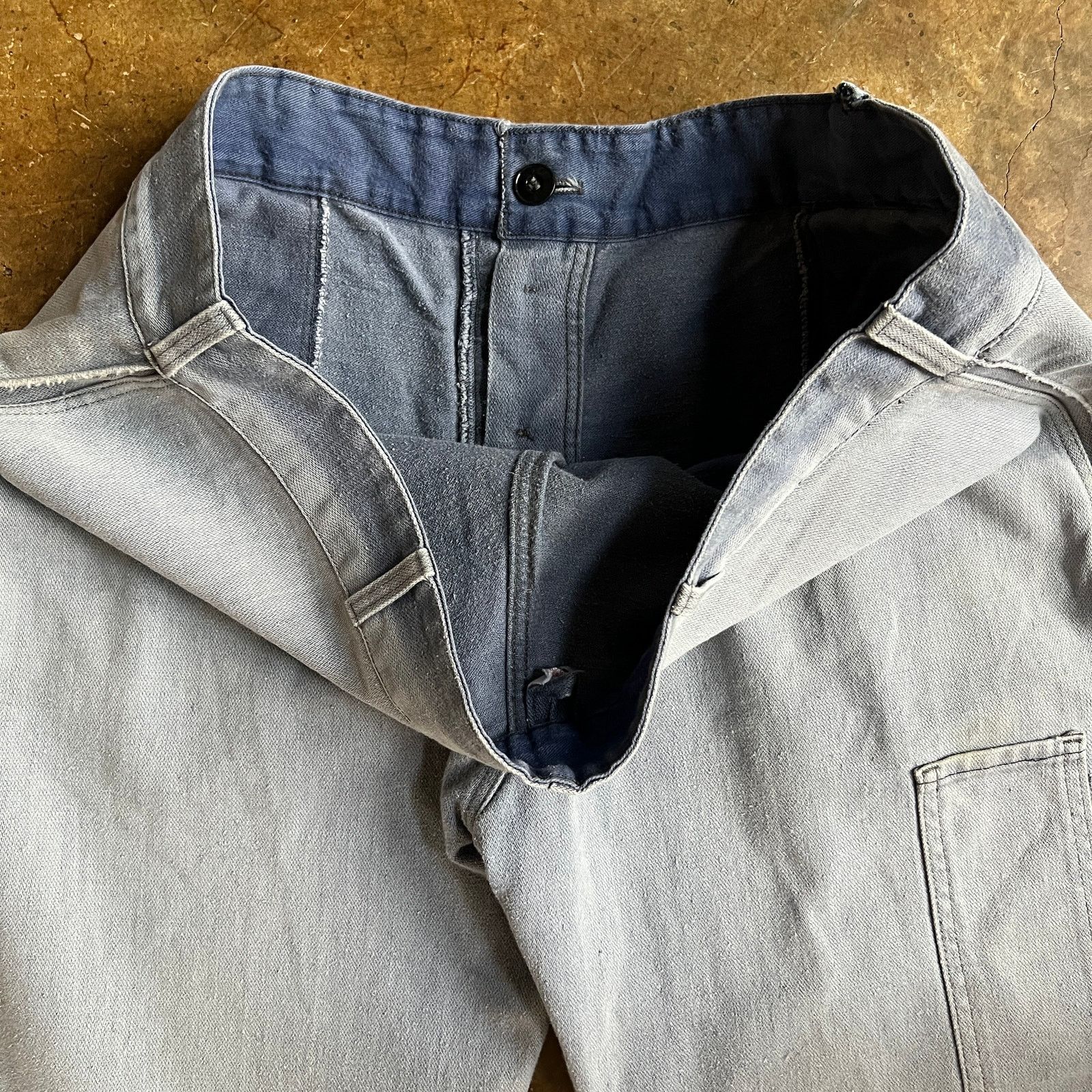 Vintage VTG French Sanforized Chore Pants Fade and Repairs 38x26 Size US 38 / EU 54 - 9 Thumbnail