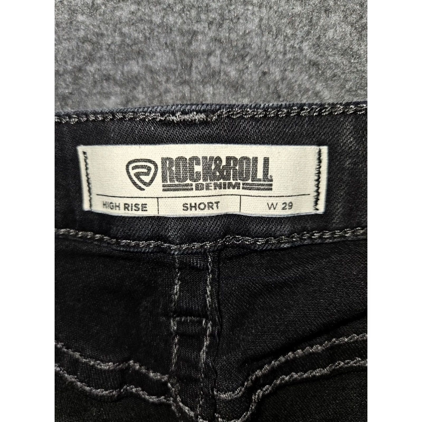 Vintage Rock & Roll Cowgirl Boyfriend Shorts Denim High Rise Button Fly Black 29 Women's Stretch Casual Size 29" - 2 Thumbnail