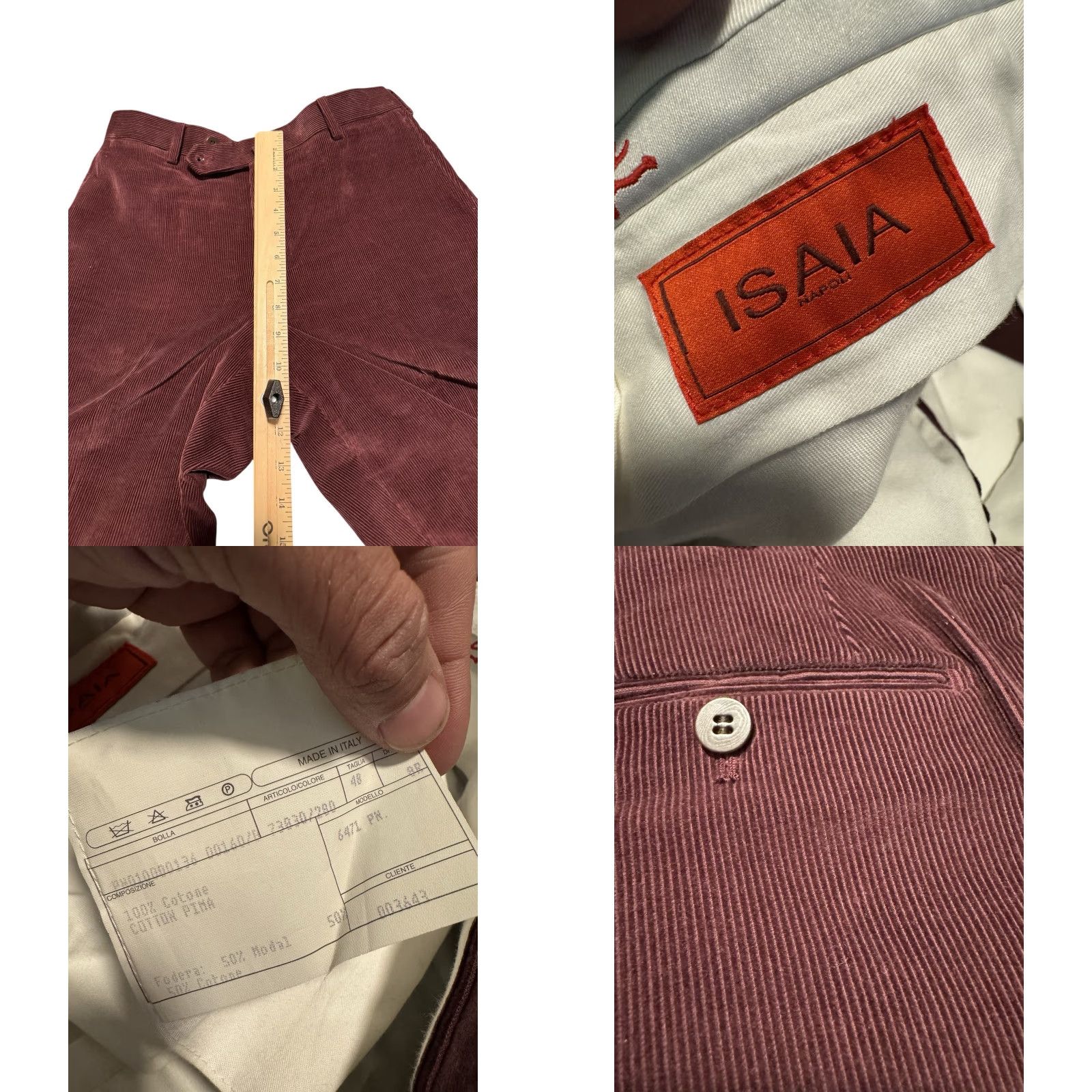 Isaia ISAIA Napoli Corduroy Pants Flat Front Dress Trouser Italy 48 9R (US 32) Red Slim 5-Pocket Design Dress Pants Men Size US 32 / EU 48 - 10 Thumbnail