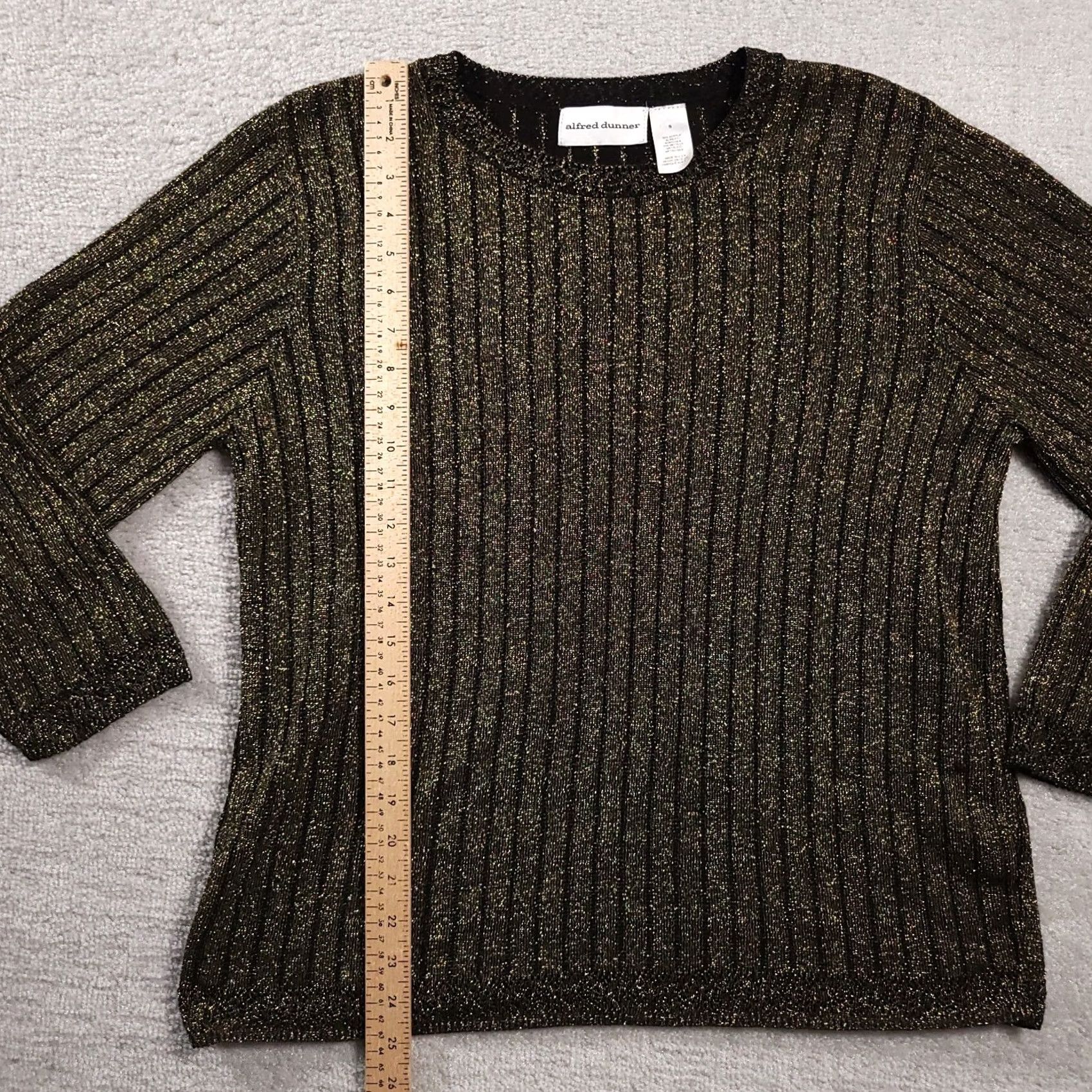 Vintage VINTAGE Alfred Dunner Shirt Women S Gold Black L/S Sweater Shimmer USA Ribbed 90s Mens Women Girls? Size S / US 4 / IT 40 - 6 Thumbnail