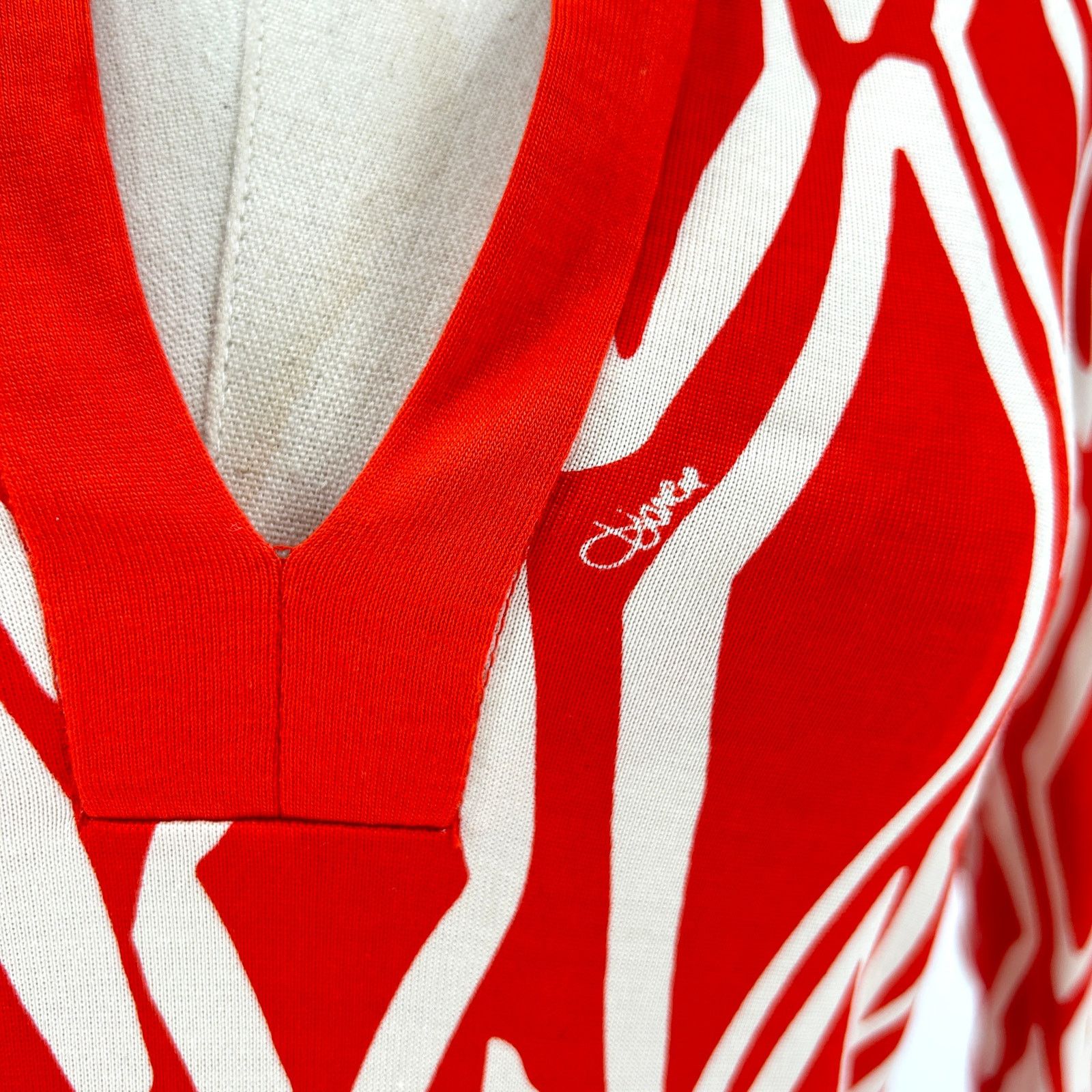 Diane von Furstenberg Red Cream Knit 100% Silk Tunic Mini Dress Size S / US 4 / IT 40 - 3 Thumbnail