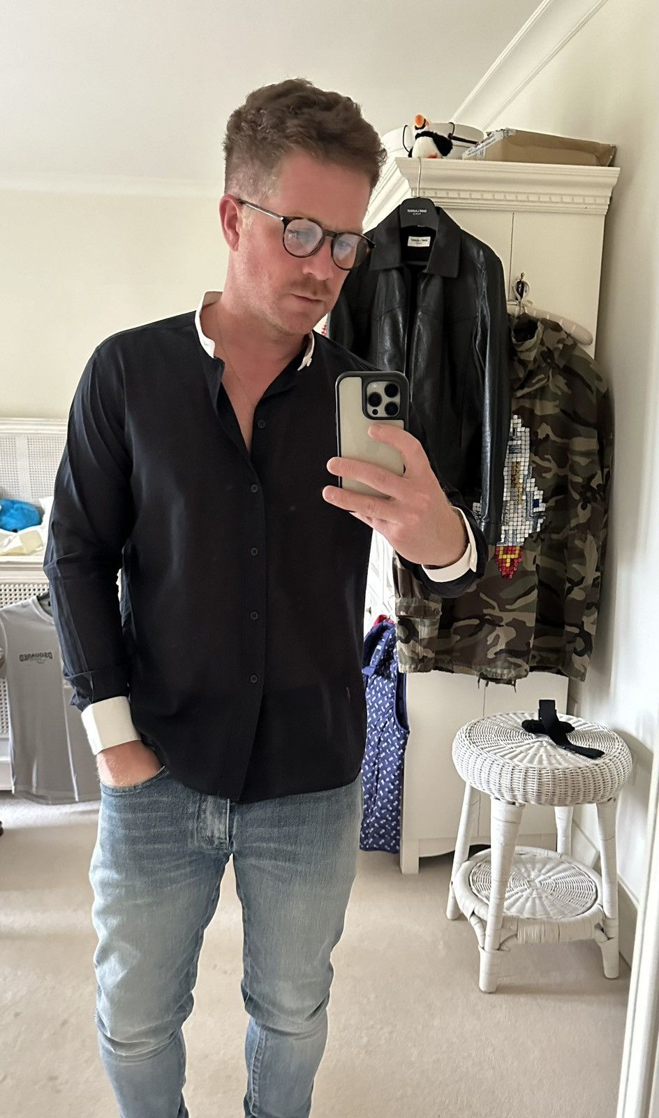 Saint Laurent Paris SS13 Saint Laurent semi sheer dinner Henley grandad shirt 42 Size US L / EU 52-54 / 3 - 5 Thumbnail