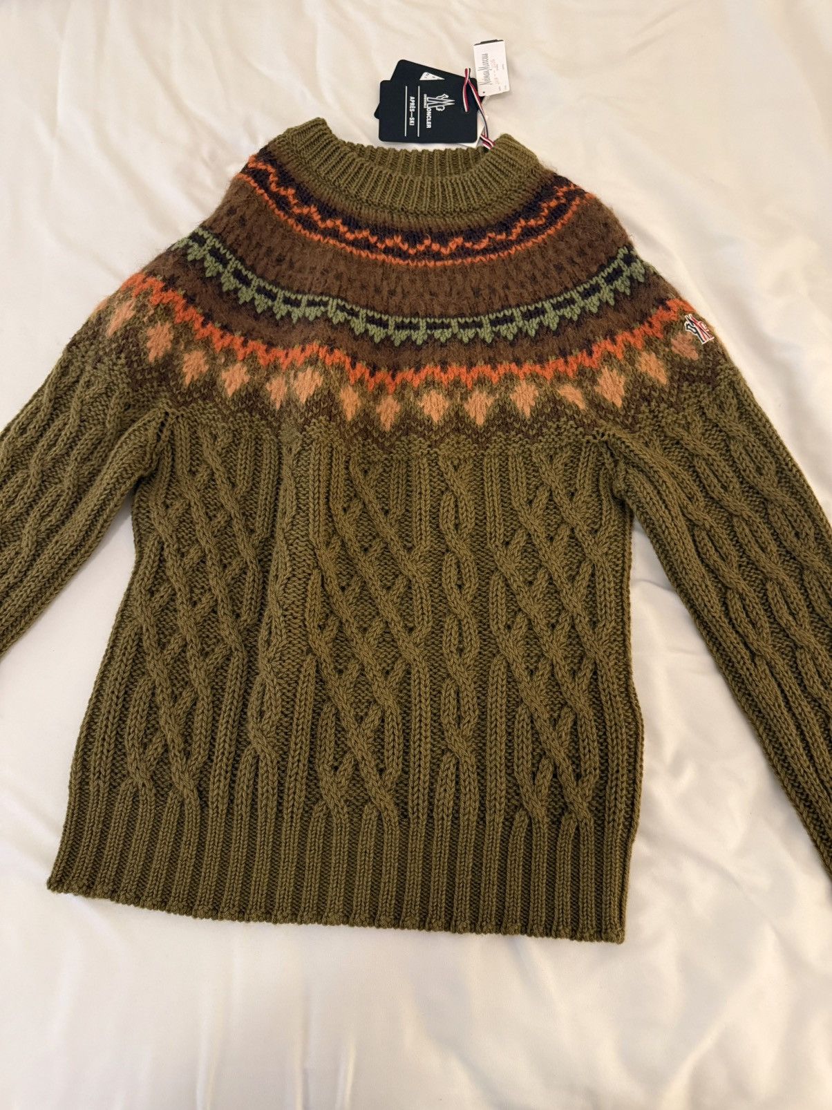 Moncler Grenoble Moncler Cable Knit Sweater Fair Isle Pattern Olive Green NWT Size US L / EU 52-54 / 3 - 8 Thumbnail