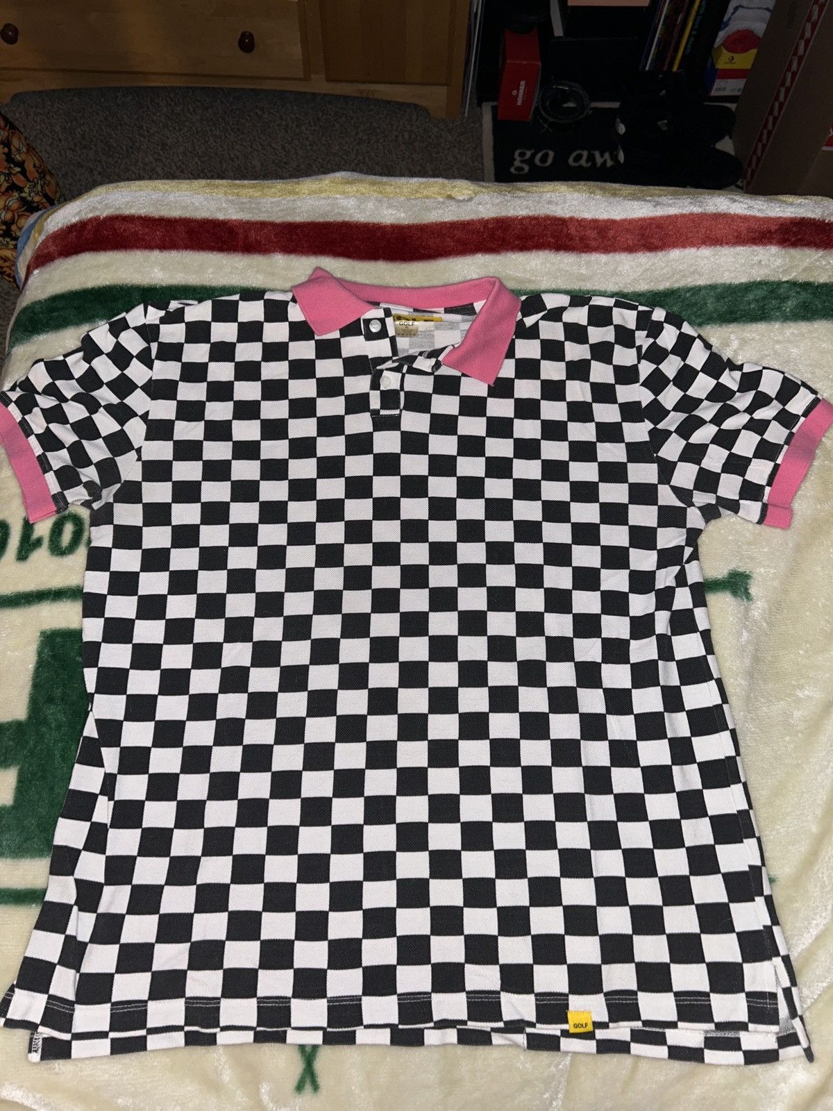 image of Checker And Pink Golf Wang Polo, Men's (Size XL)