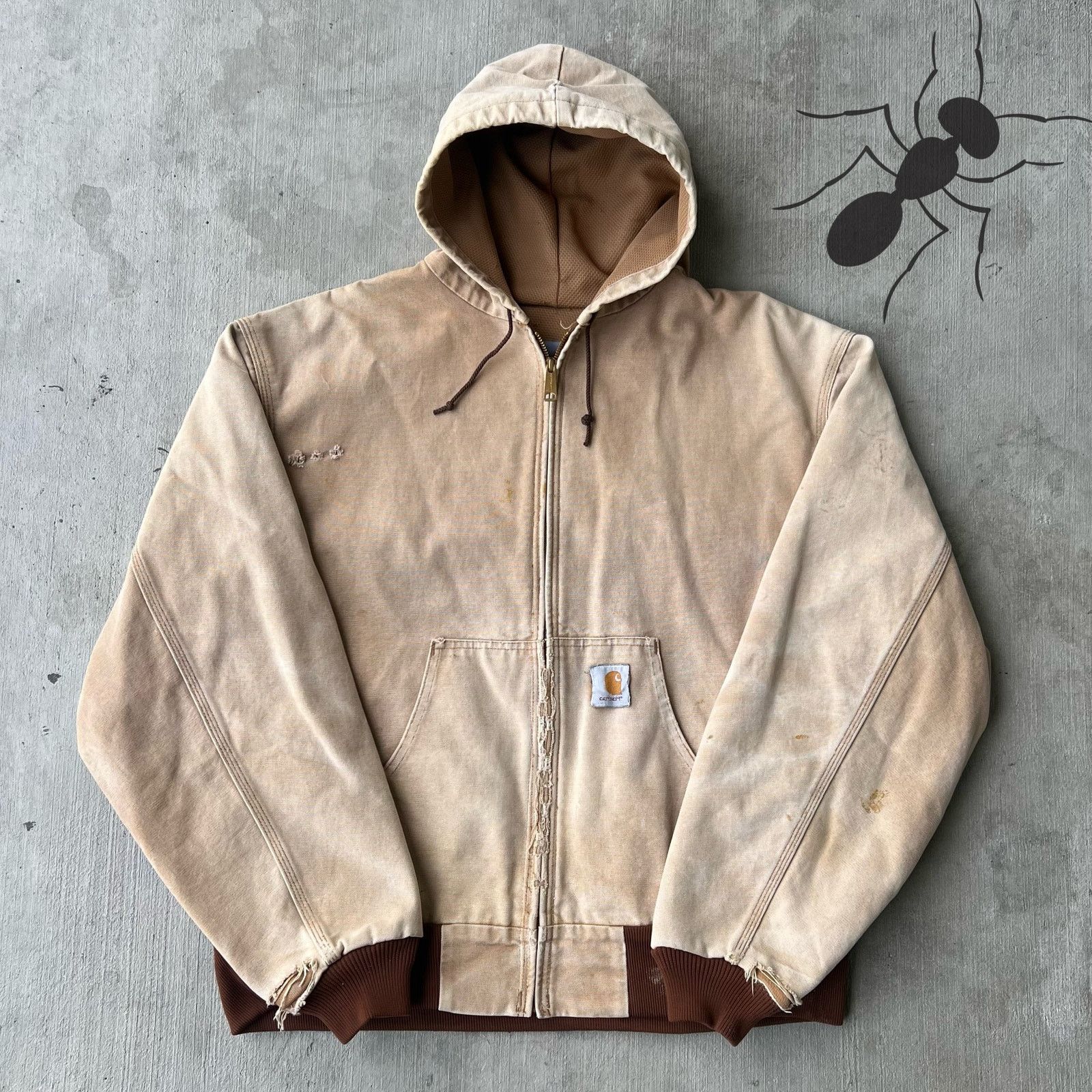 Vintage Y2K Carhartt J03 BRN brown faded hooded work jacket