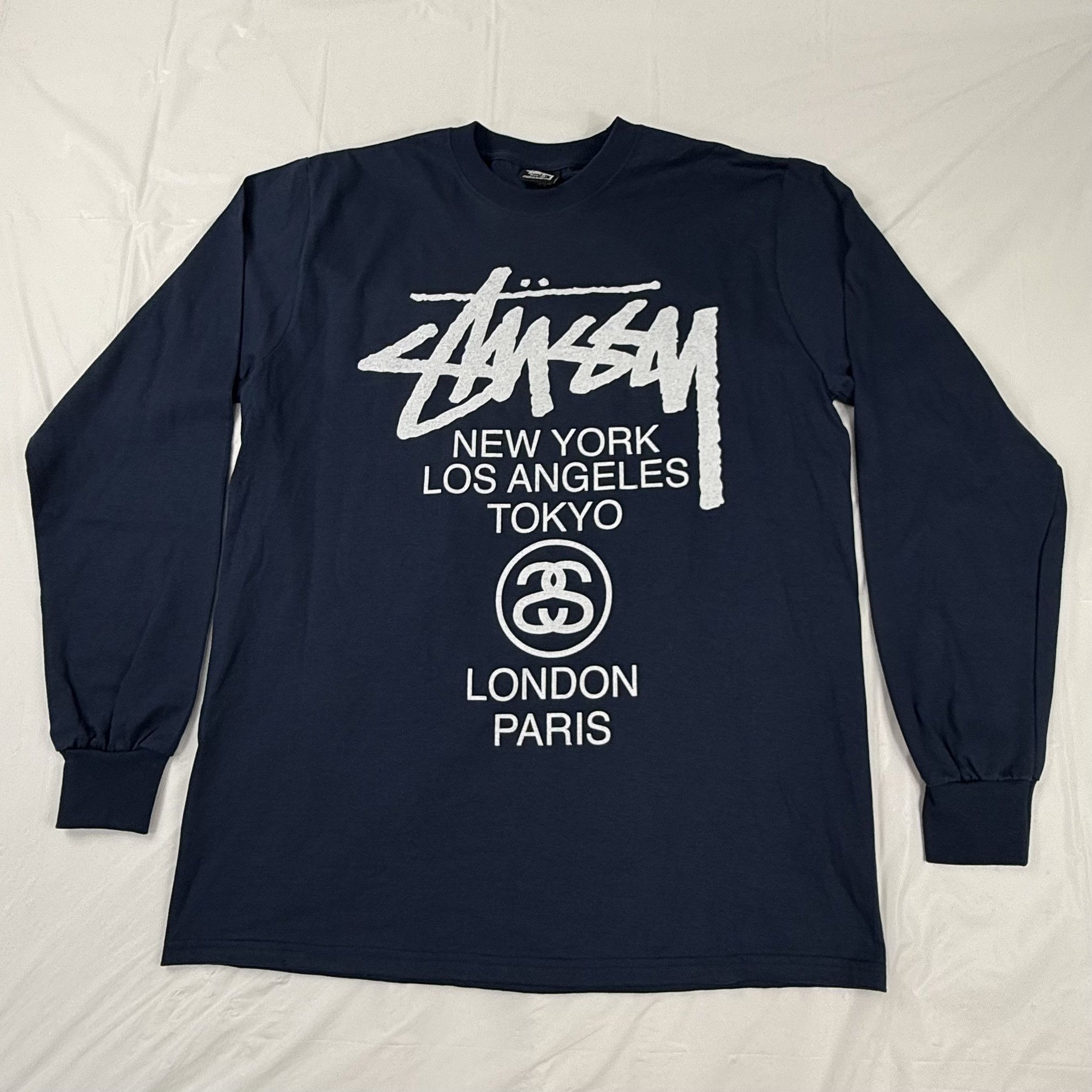 Stussy Stussy World Tour Long Sleeve T-Shirt Navy Blue Mens Medium Size US M / EU 48-50 / 2 - 1 Thumbnail