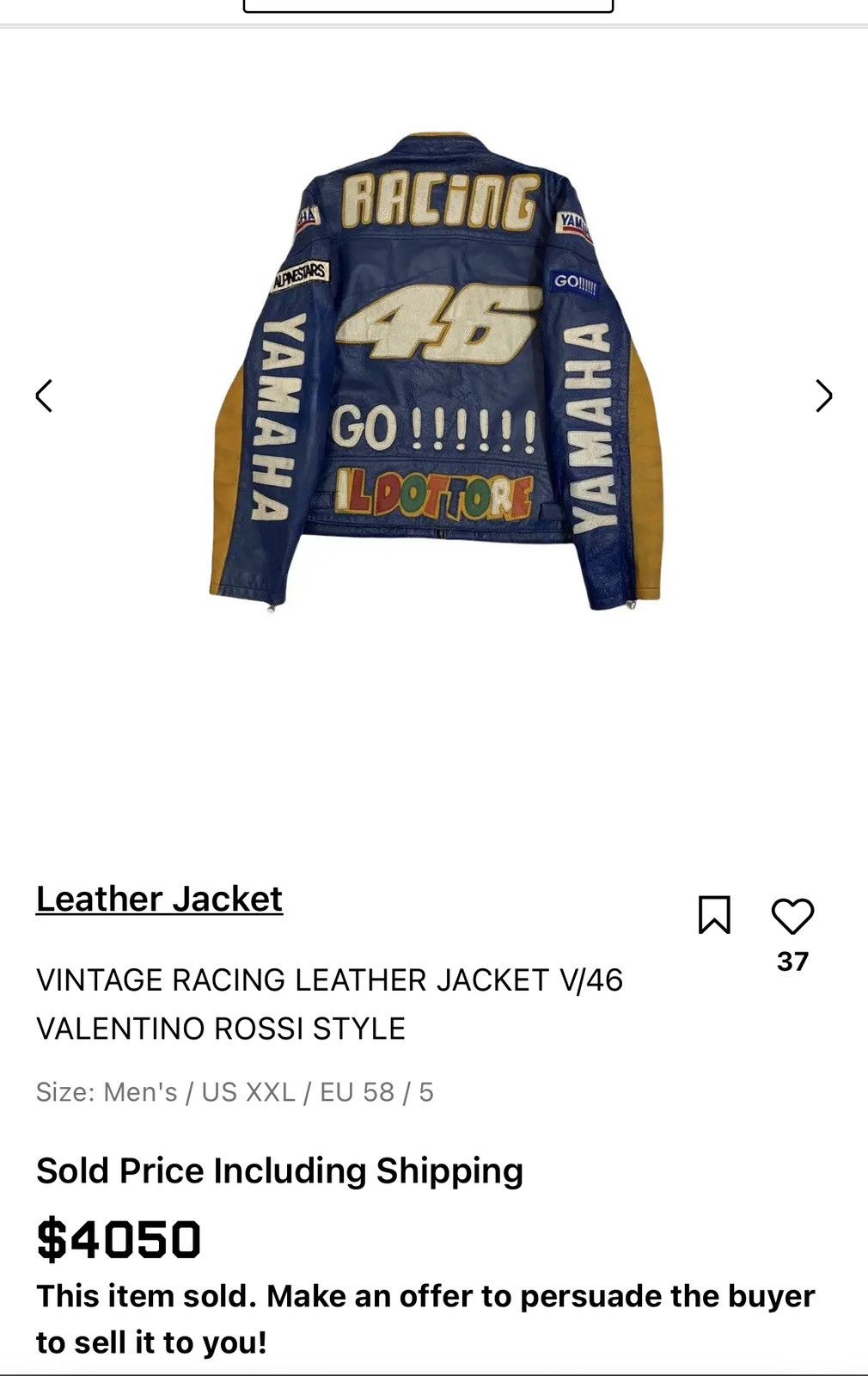 Other VINTAGE RACING LEATHER JACKET V/46 VALENTINO ROSSI STYLE Size US XXL / EU 58 / 5 - 3 Thumbnail