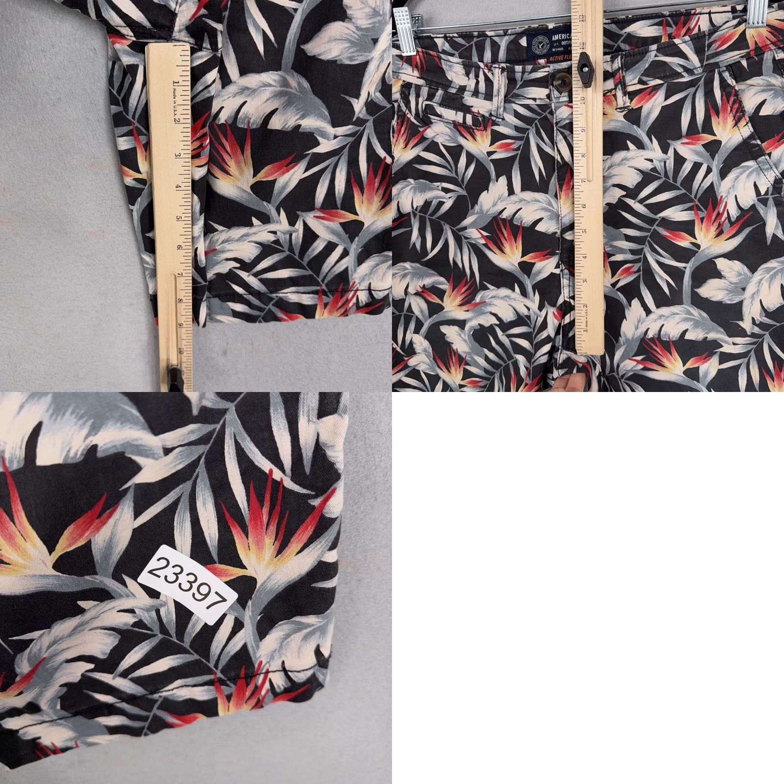 American Eagle Outfitters American Eagle Shorts Mens 33 Black Tropical Floral Active Flex Classic Chino Mens Beachwear, Casual, 9in Inseam, Cotton Spandex, Flat Front Size US 33 - 9 Thumbnail