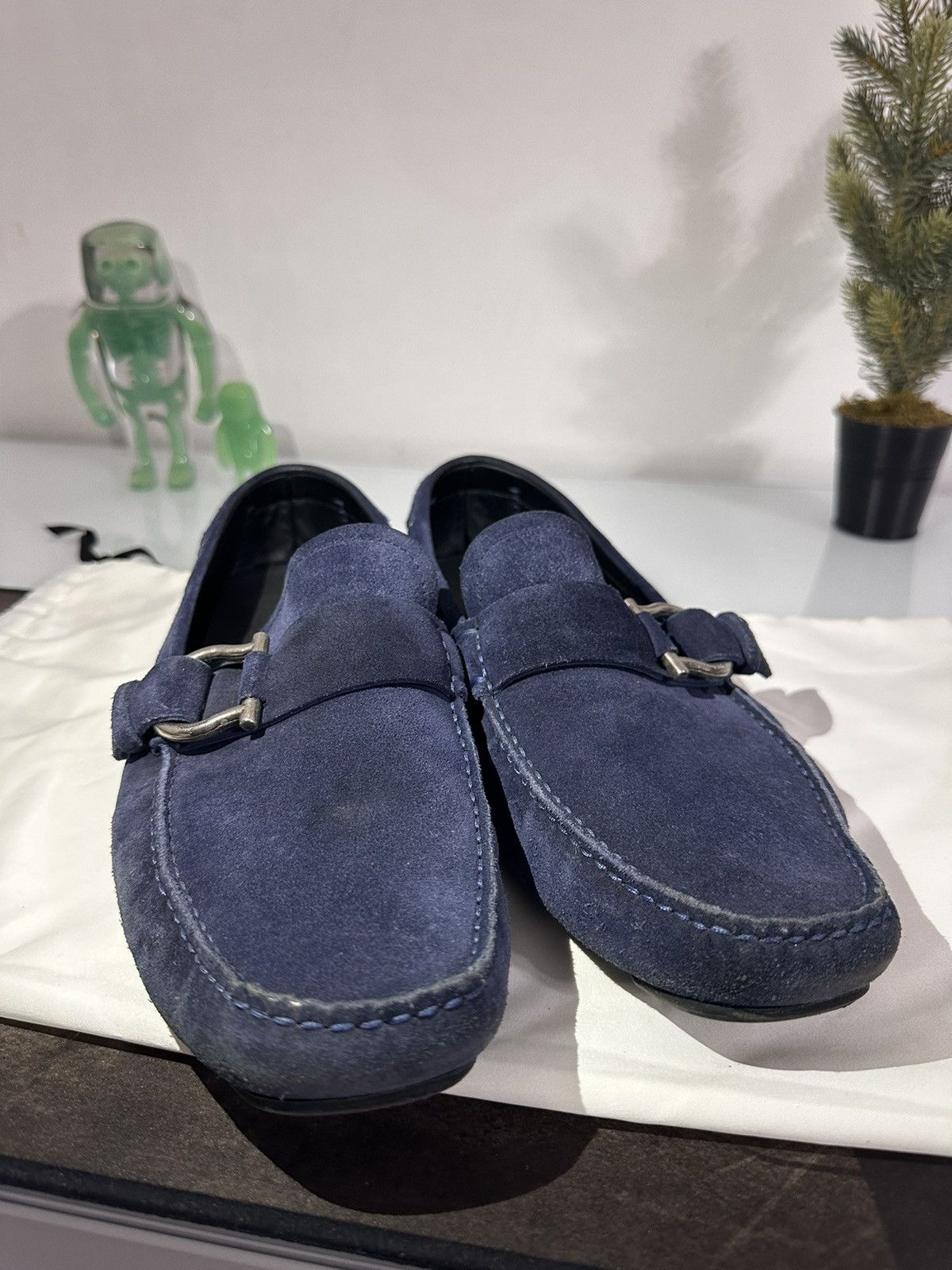 Salvatore Ferragamo Navy Blue Suede Mocasines Size US 11.5 / EU 44-45 - 2 Thumbnail