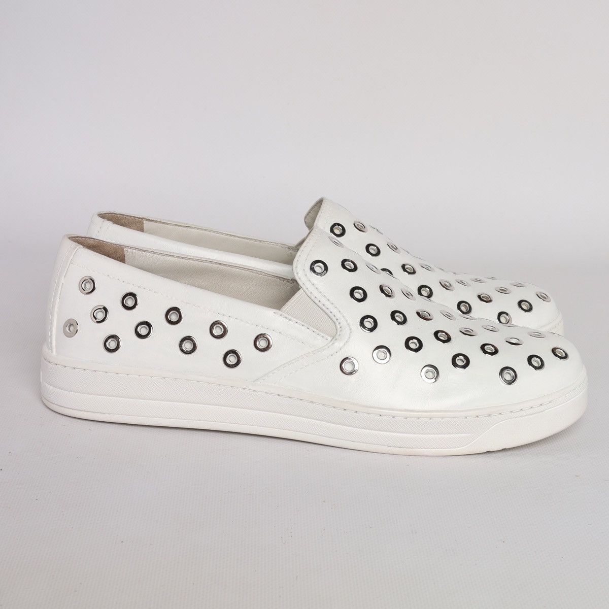 Prada Prada White Leather Slip-on Sneakers Trainers Shoes Grommet Size US 9 / IT 39 - 1 Thumbnail