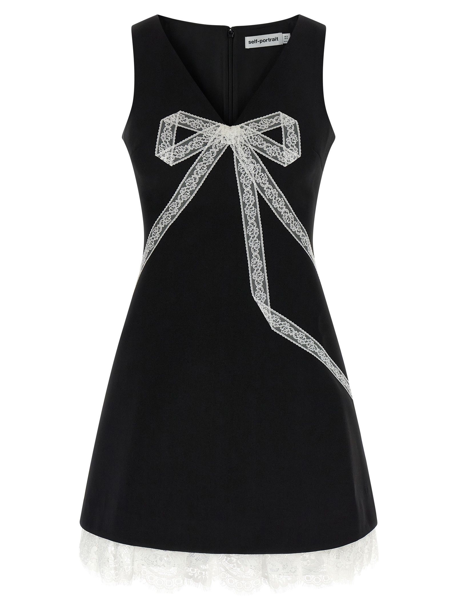 Self-Portrait 'Black Crêpe Bow Lace Mini' dress Size M / US 6-8 / IT 42-44 - 1 Thumbnail