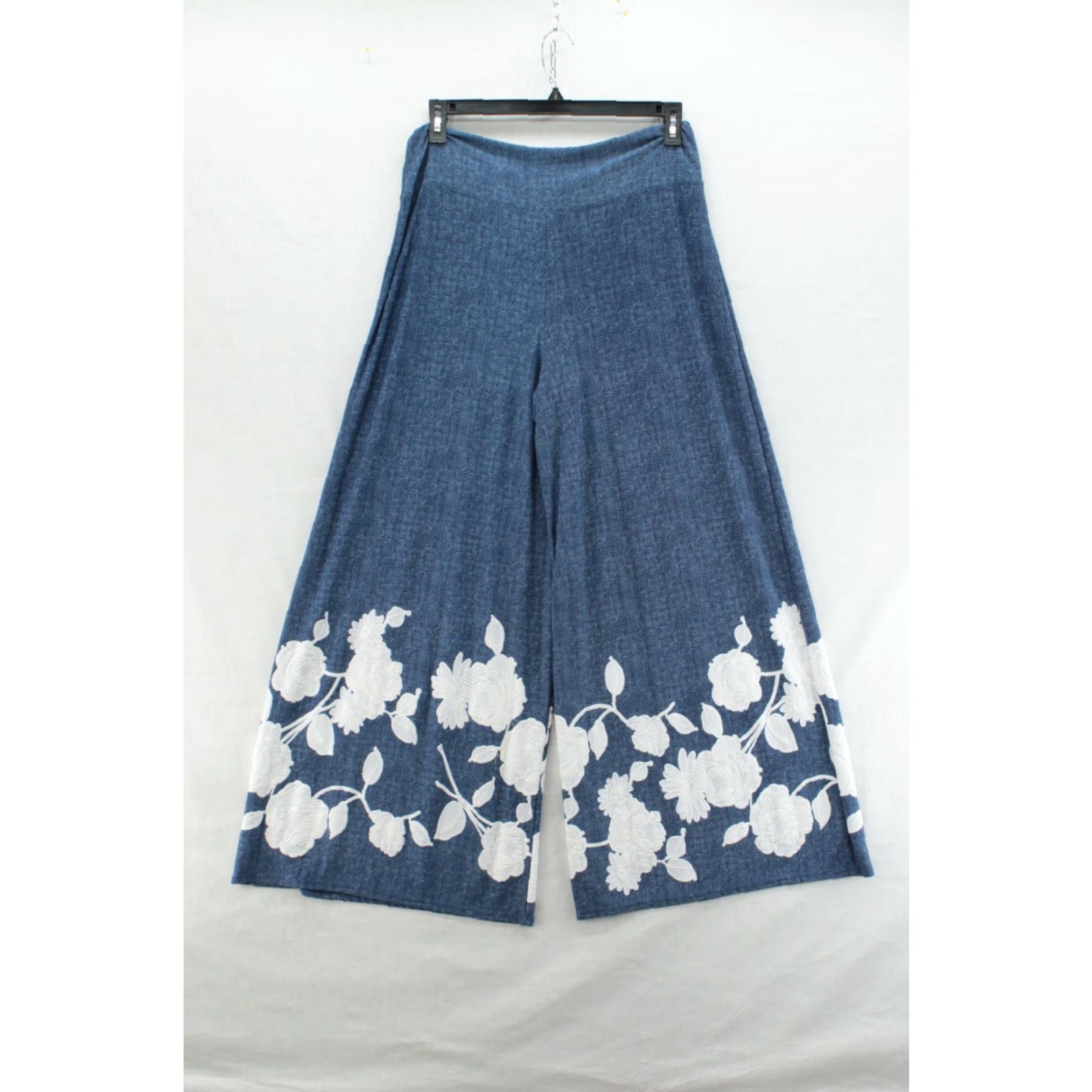 Vintage Coco Bianco BOHO Palazzo STRETCHY Lounge Pants Large Blue Embroidered Wide Leg Women's Pants Regular Size L Vintage Size 36" / US 14 / IT 50 - 4 Thumbnail