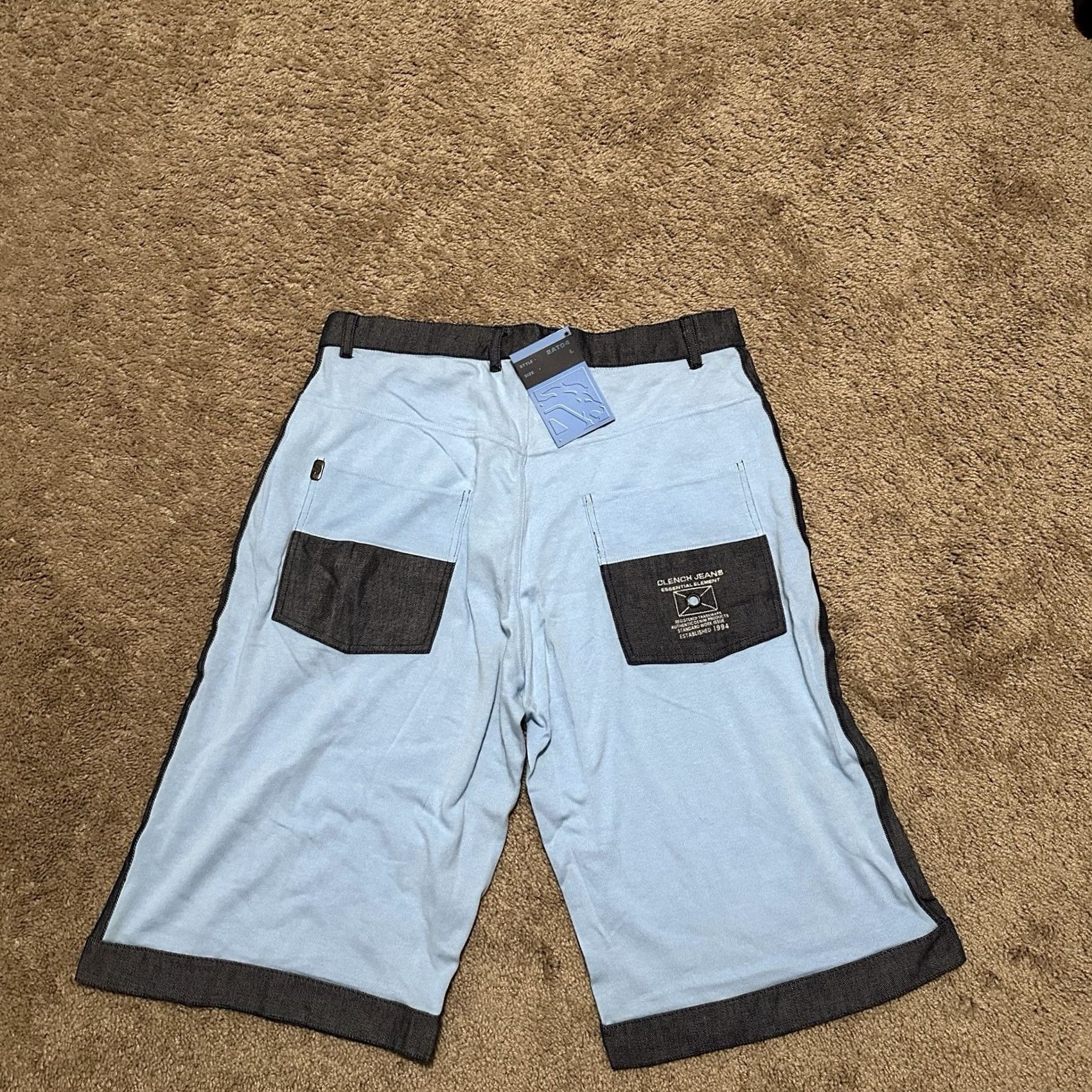 Vintage VINTAGE Clench Jeans Shorts Mens Large Wide Leg Baggy Blue Grunge Hip Hop 34 in Embroidered Logo Pockets Button Front Regular Cotton Blend Fleece Size US 33 - 4 Thumbnail