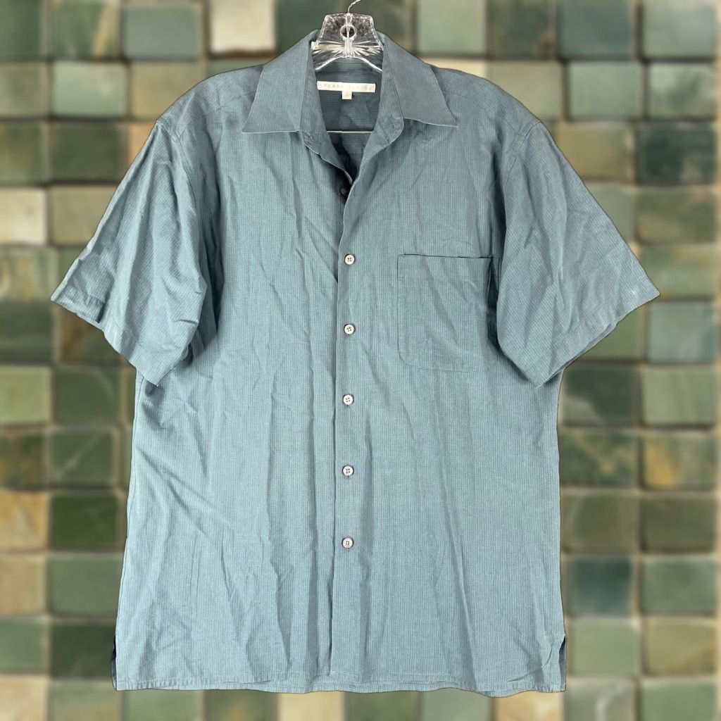 Perry Ellis Perry Ellis Blue Button-Up Short Sleeve Men S Shirt Size US 29 - 1 Thumbnail
