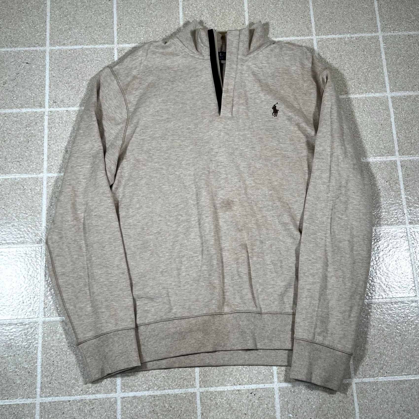 Ralph Lauren VINTAGE Polo Ralph Lauren Long Sleeve Luxury Jersey Quarter Zip Sweater L Beige Mens 29" 22" Pit to Pit Size US L / EU 52-54 / 3 - 2 Thumbnail