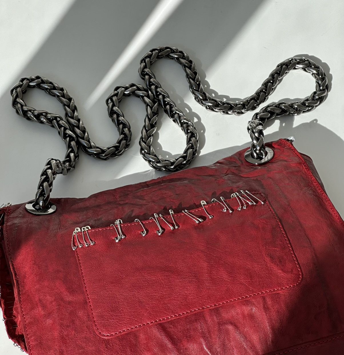 Balmain BALMAIN Decarnin 2011 Safety Pin Leather Bag runway erd red Size ONE SIZE - 15 Thumbnail