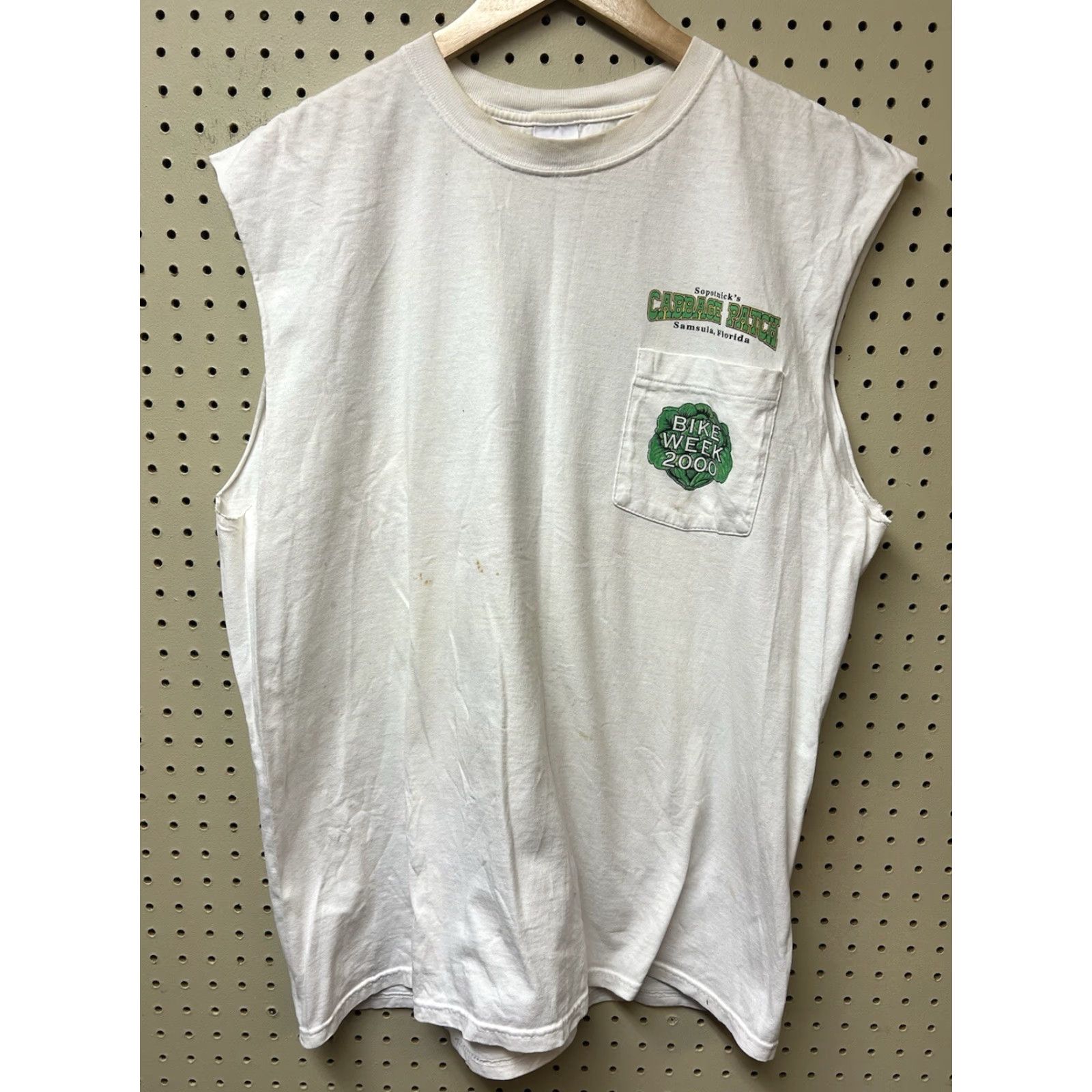 Anvil VTG Sopotnick's Cabbage Patch BIKE WEEK 2000 T-Shirt XL Sleeveless Men White Anvil Cotton Crew Neck Biker Pocket Vintage Size US XL / EU 56 / 4 - 2 Thumbnail