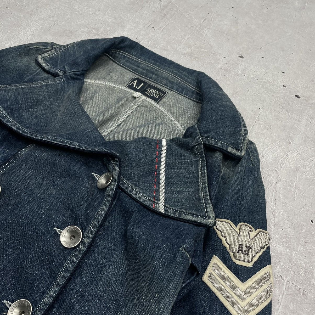 Armani × Vintage Armani Jeans denim jacket with patches indigo 006 style Size L / US 10 / IT 46 - 7 Thumbnail