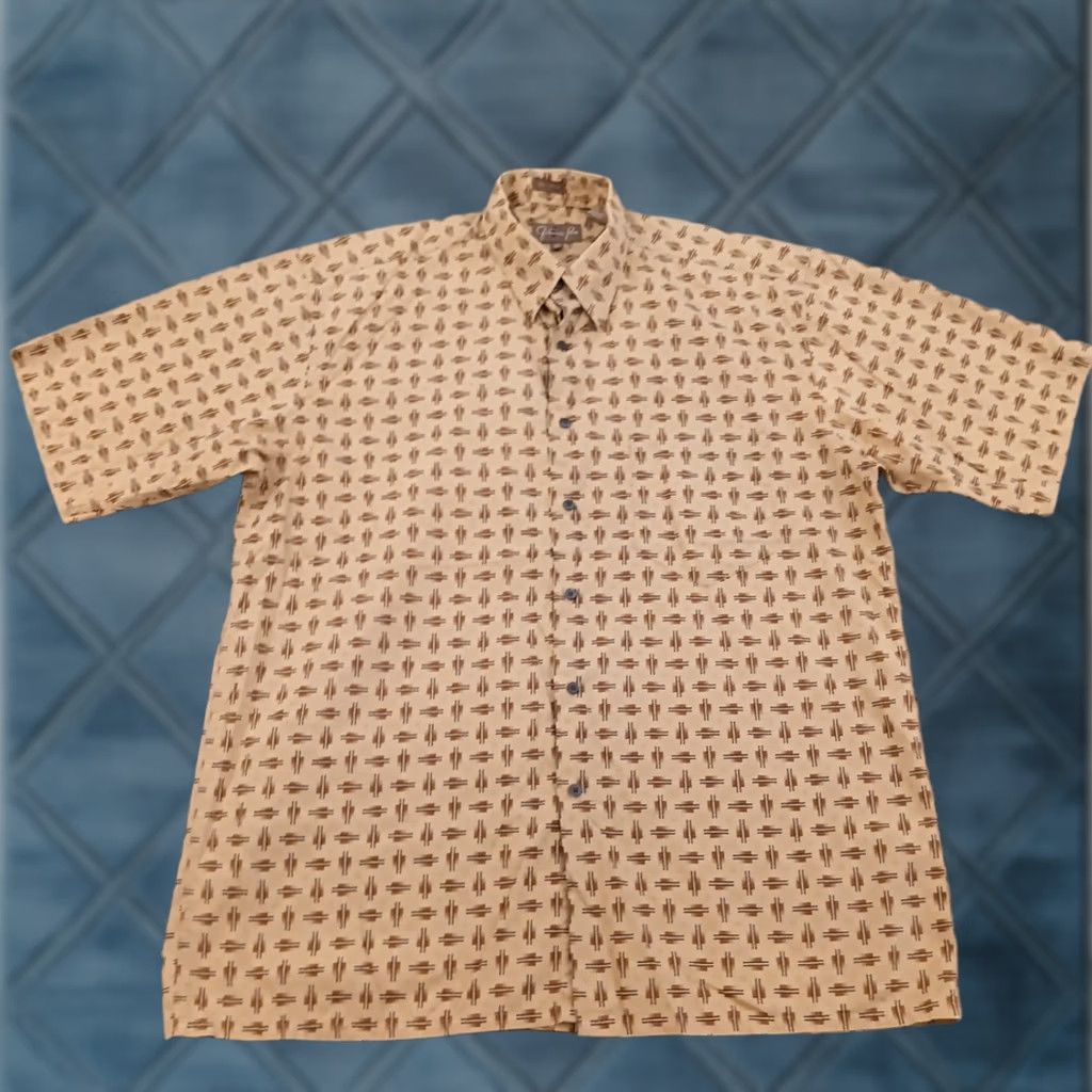 Vintage Fernando Pena Shirt Mens Large Brown Geometric Short Sleeve Button Down Size US L / EU 52-54 / 3 - 1 Thumbnail