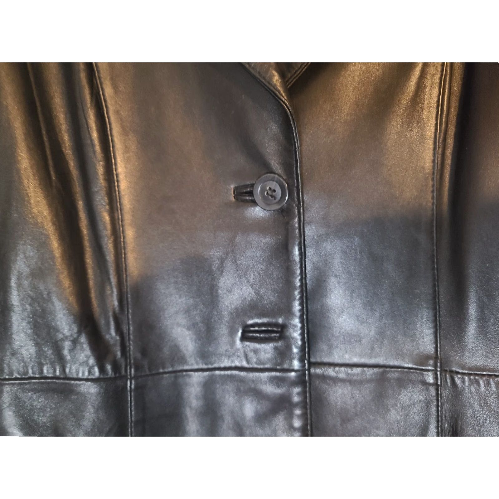 Vintage VINTAGE Wilda LAMBSKIN BLACK LEATHER COAT Jacket Plus Womens Large Zip Hooded Fur Trim Back Marked 90s Era style Size L / US 10 / IT 46 - 2 Thumbnail