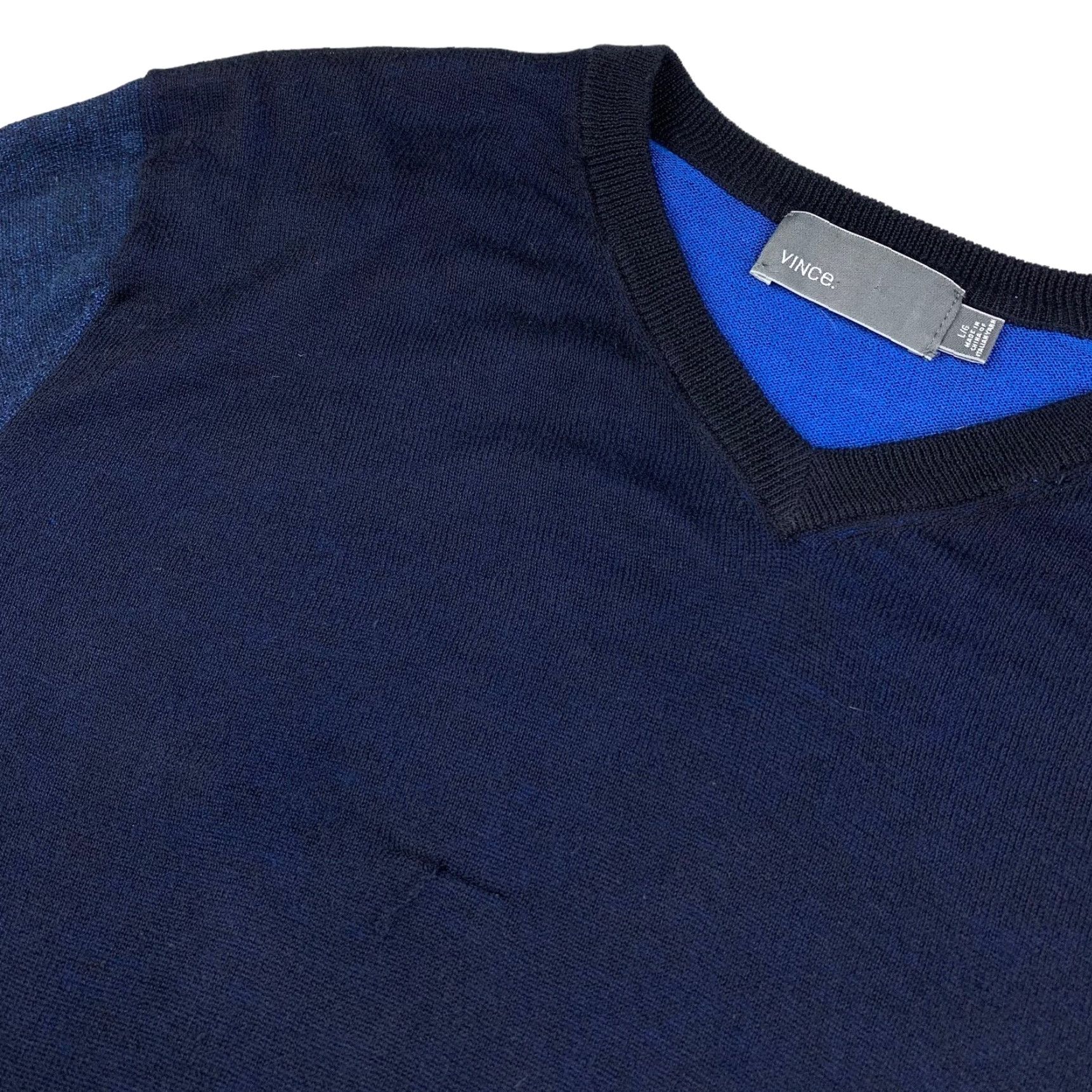 Vince Vince Men's Sweater 100% Cotton V-Neck Pullover Blue/Black Large Size US L / EU 52-54 / 3 - 8 Thumbnail