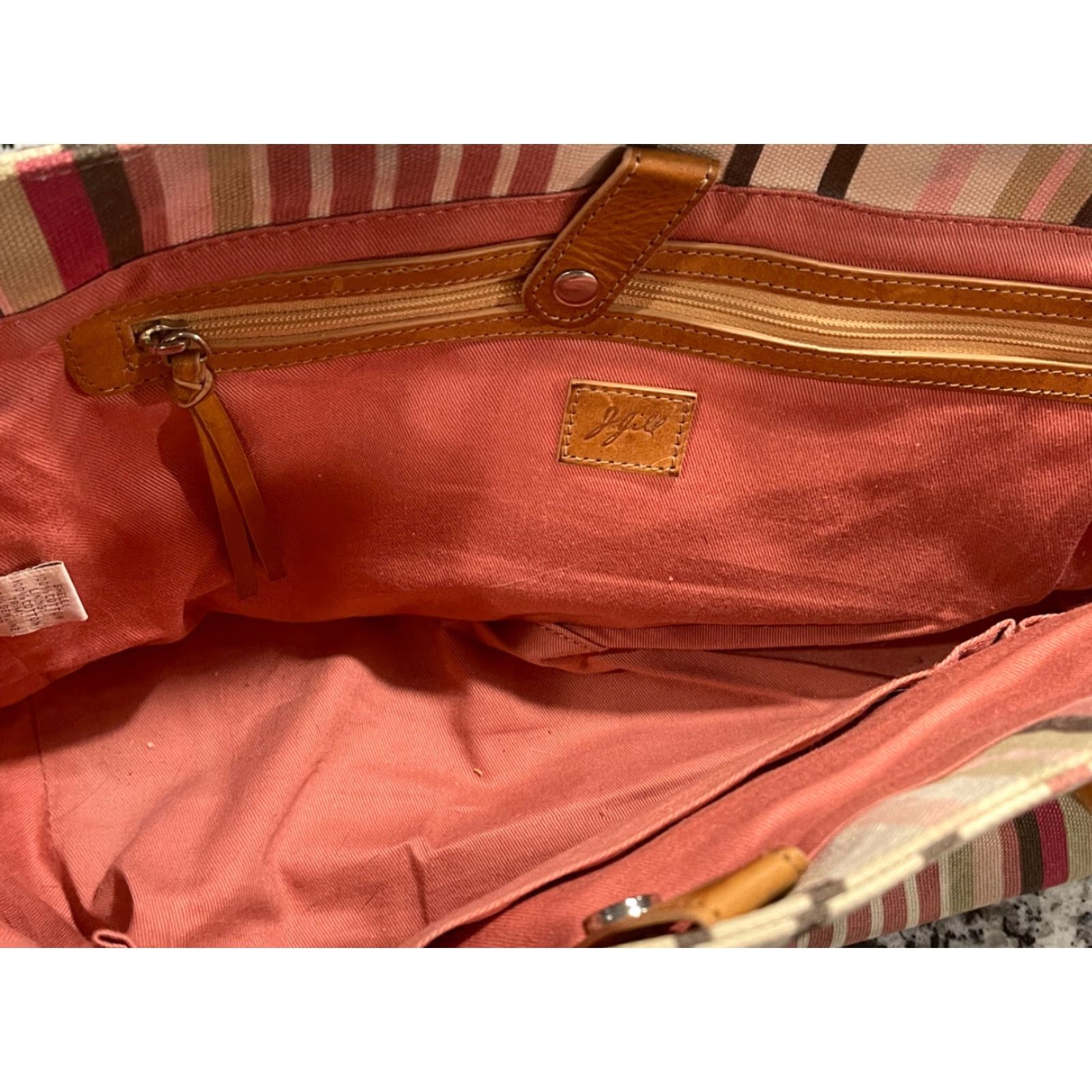 J. Jill J. Jill Tote Striped Canvas And Leather Purse Bag Womens Medium Multicolor Pink Trim Leather Accents Bag/Handbag Size ONE SIZE - 2 Thumbnail