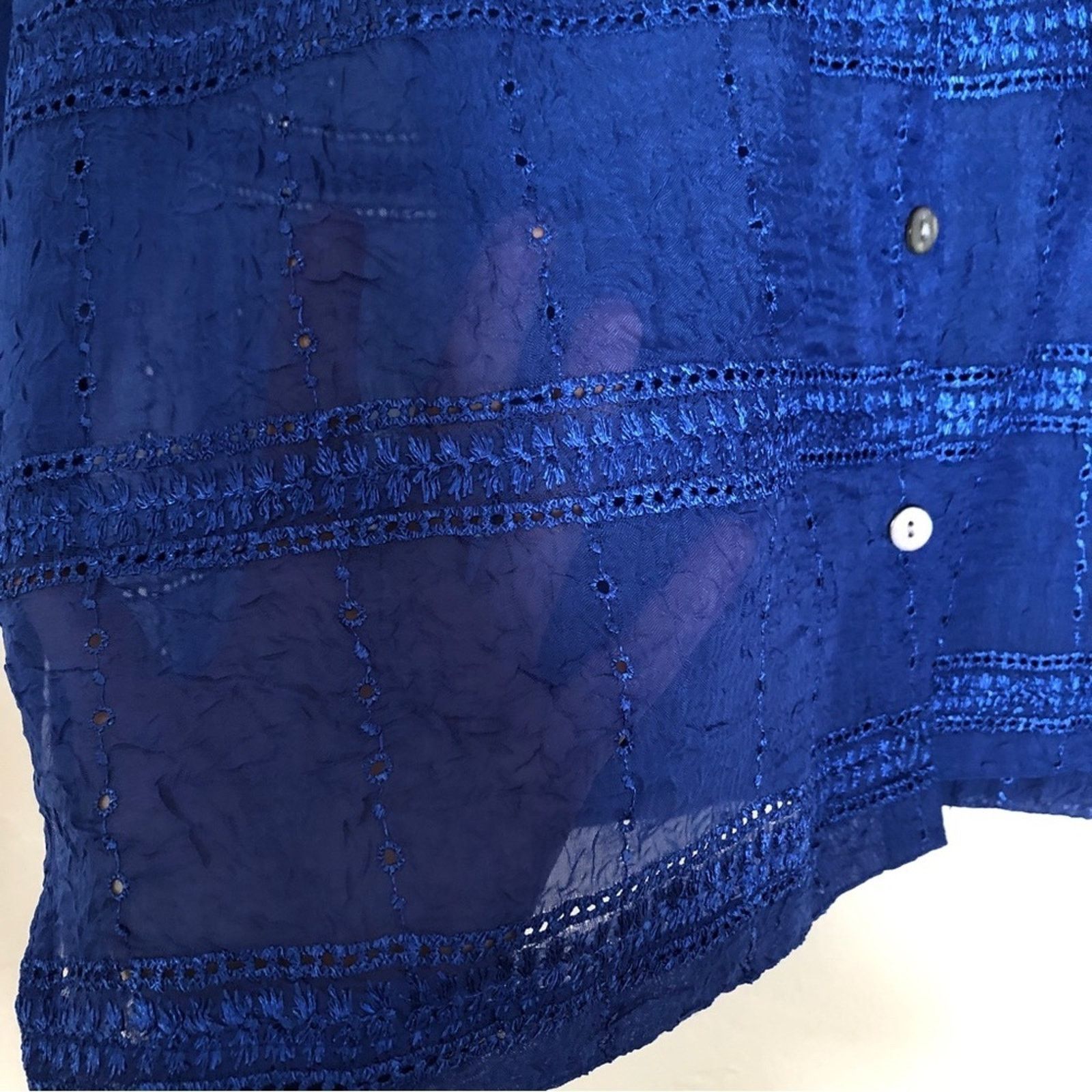 Chicos Chico's Design Royal Blue Embroider Collard Shirt Blouse Top Size M / US 6-8 / IT 42-44 - 4 Thumbnail