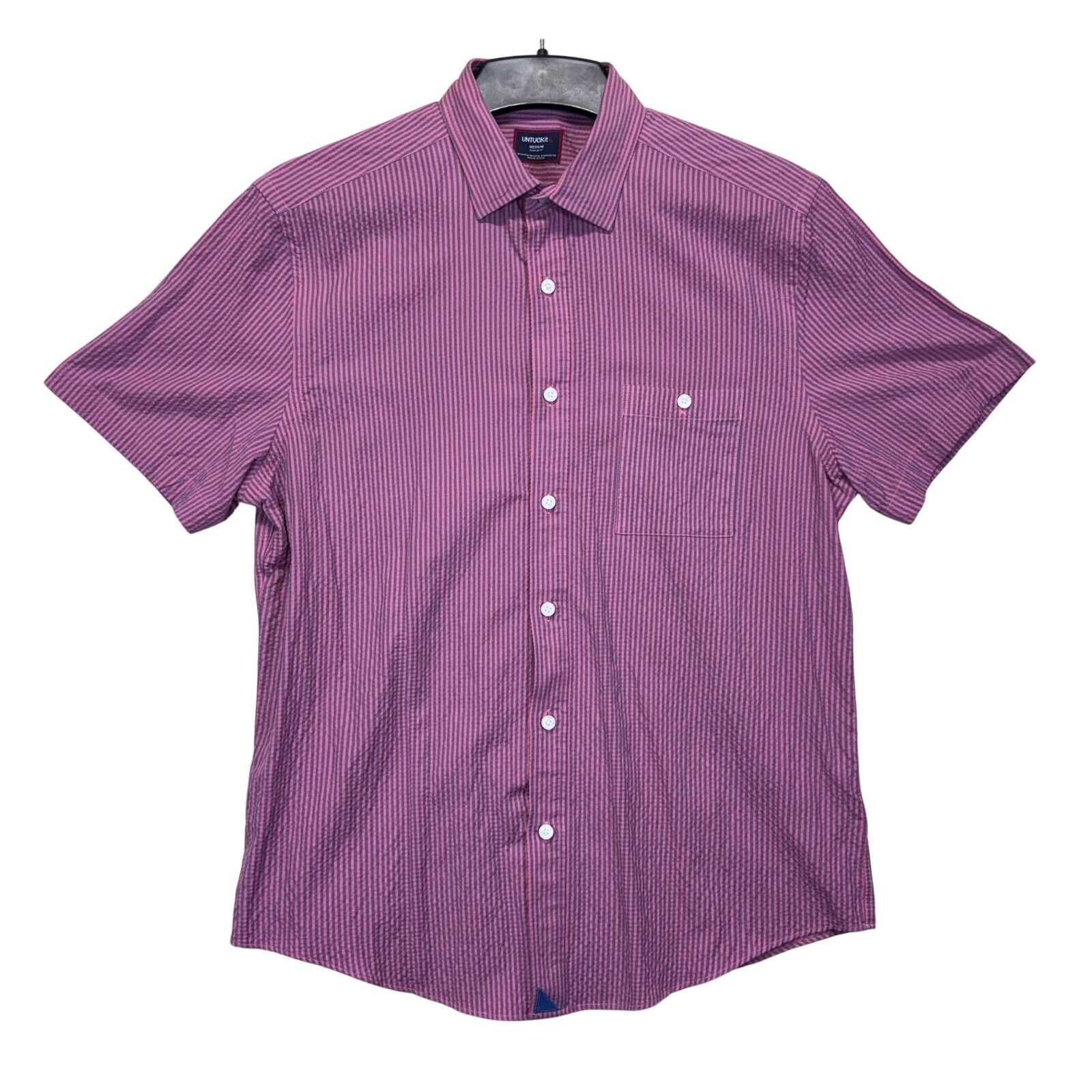 UNTUCKit UNTUCKit Medium Red Blue Stripe Short Sleeve Button Down Size US M / EU 48-50 / 2 - 1 Thumbnail