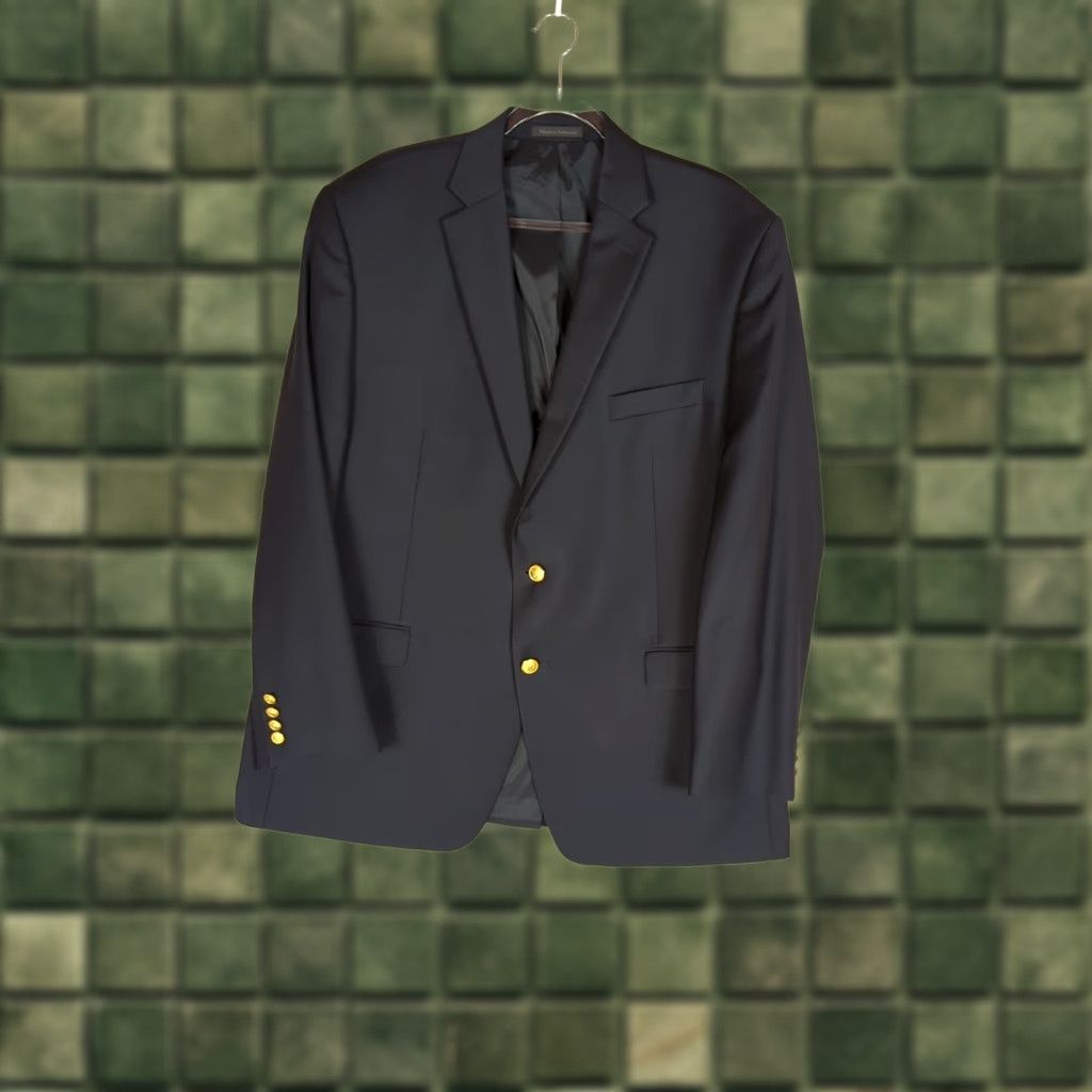 Ralph Lauren VINTAGE Lauren Ralph Lauren WATERBURY Gold Button Wool Navy Blazer Jacket Sport Coat Size 46R - 1 Thumbnail