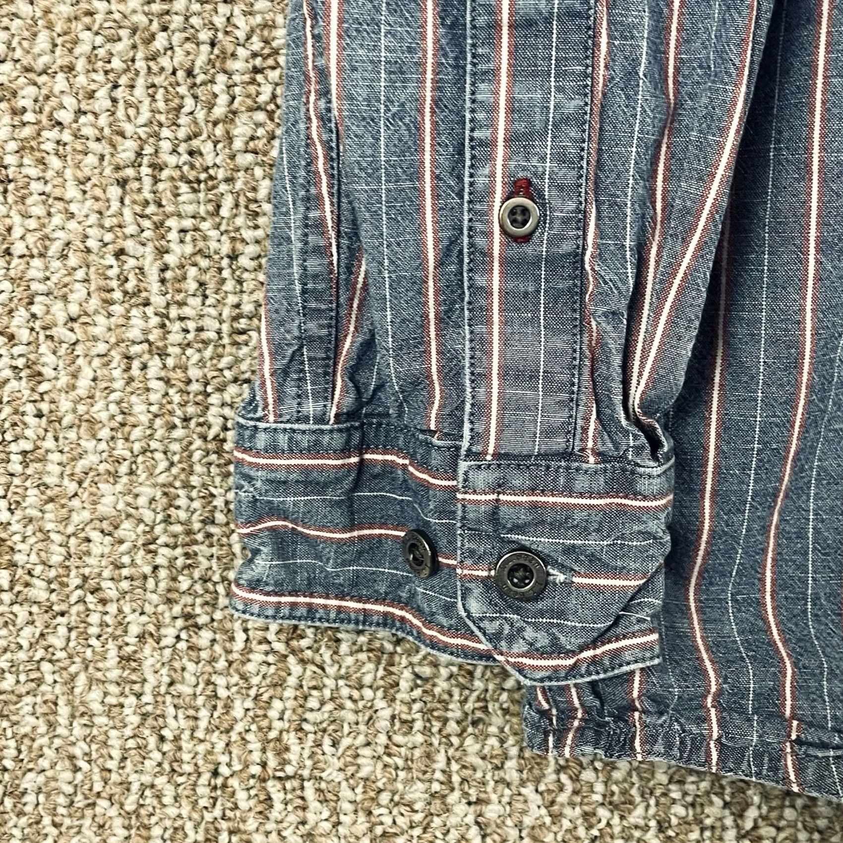 Vintage LL Bean Mens Denim Shirt XL Tall Blue Red Striped Workwear Button T732 Size US XL / EU 56 / 4 - 5 Thumbnail