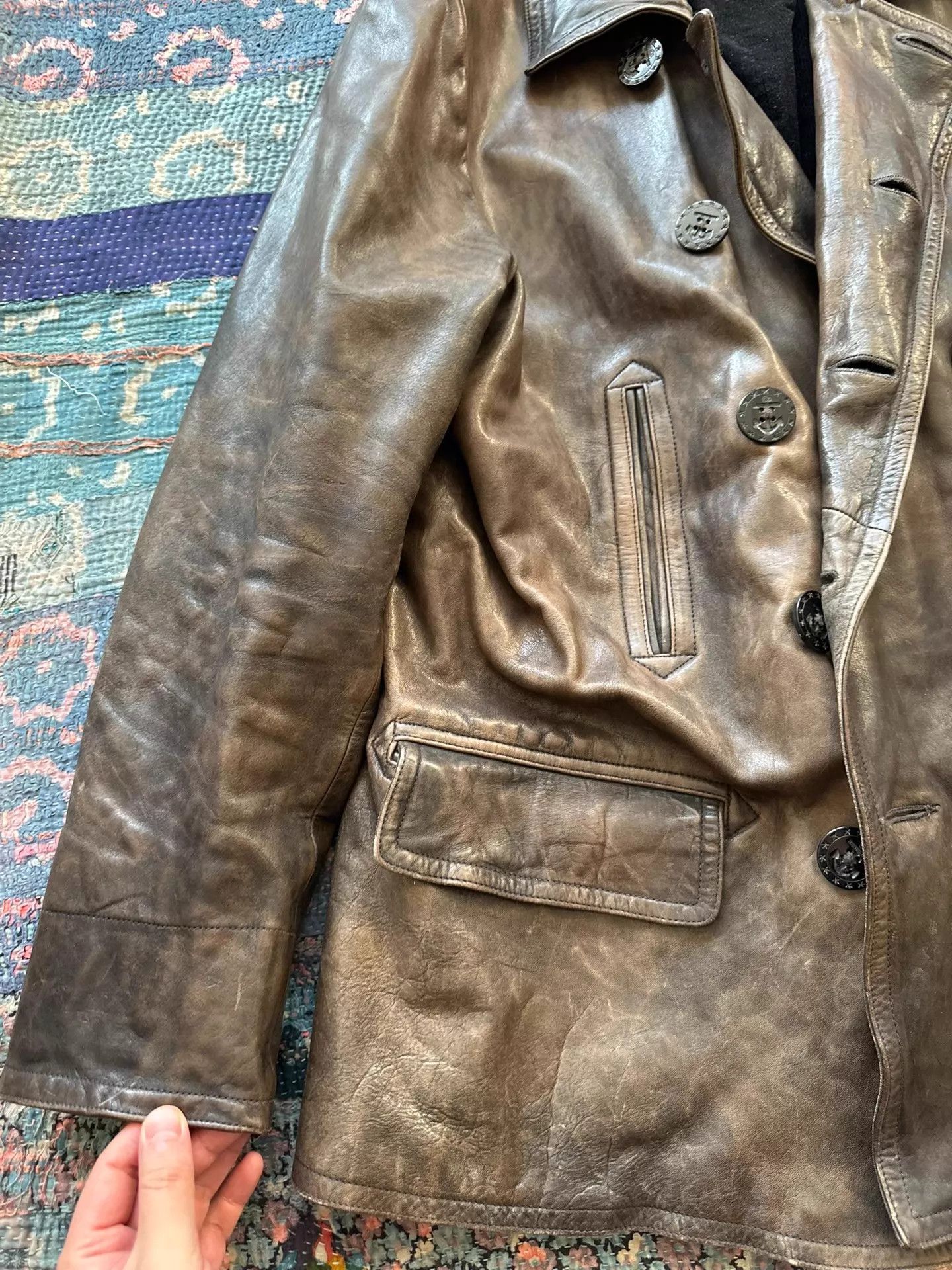RRL Ralph Lauren RRL Distressed Color Wash Leather Coat L (XL Fit) Corduroy Size US L / EU 52-54 / 3 - 5 Thumbnail