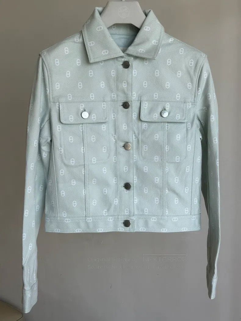 Hermes Hermes Pig Nose Full Print Blue Denim Jacket Size XXS / US 00 / IT 34 - 1 Thumbnail