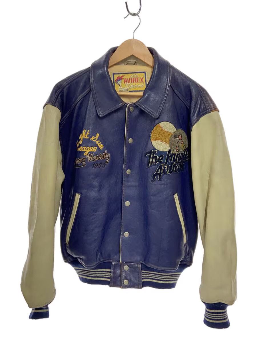 Avirex Avirex Plain Leather Stadium Jacket Navy Size US M / EU 48-50 / 2 - 1 Thumbnail