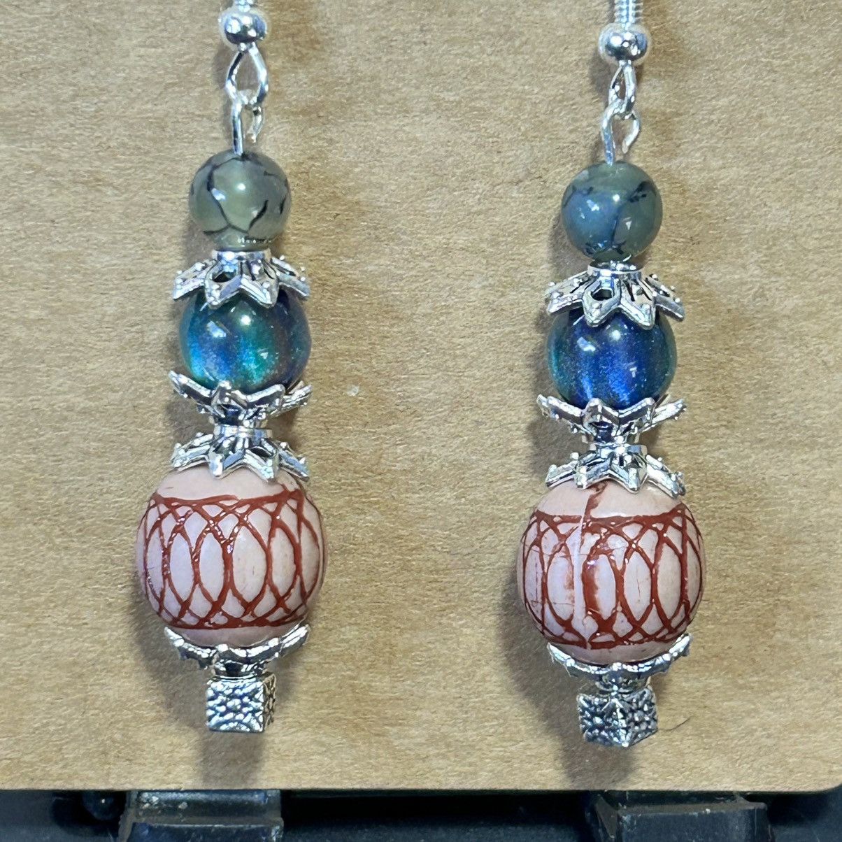 Handmade Handcrafted vintage bead dragon vein agate cat eye earrings Size ONE SIZE - 3 Thumbnail
